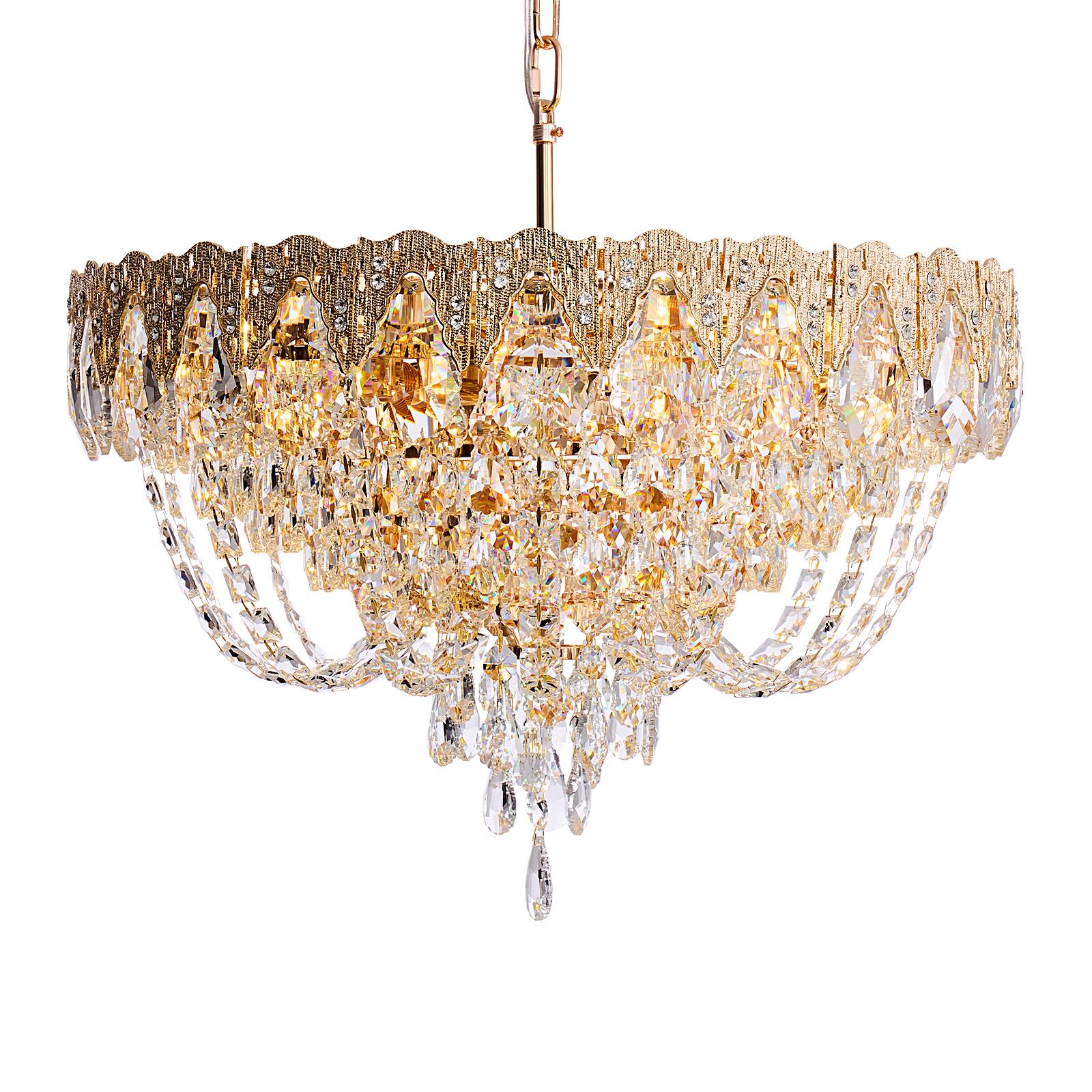 Alt View 9. Siljoy - 23.6-in Modern Glam Brass Round K9 Crystal 12-Light E12 Dimmable Adjustable Pendant for Dining Living Foyer - Brass.