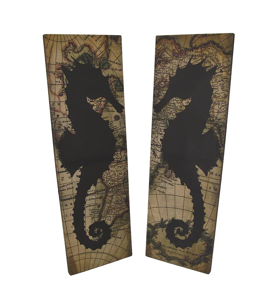 Zeckos Set Of 2 Seahorse Silhouette Old World Map Canvas Wall Hangings zeckos-set-of-2-seahorse-silhouette-old-world-map-canvas-wall-hangings