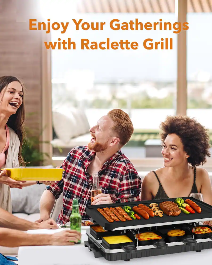 Max Raclette HBN Electric Raclette Grill, 2 in 1 BBQ & Griddle, 8 Trays, Nonstick ...