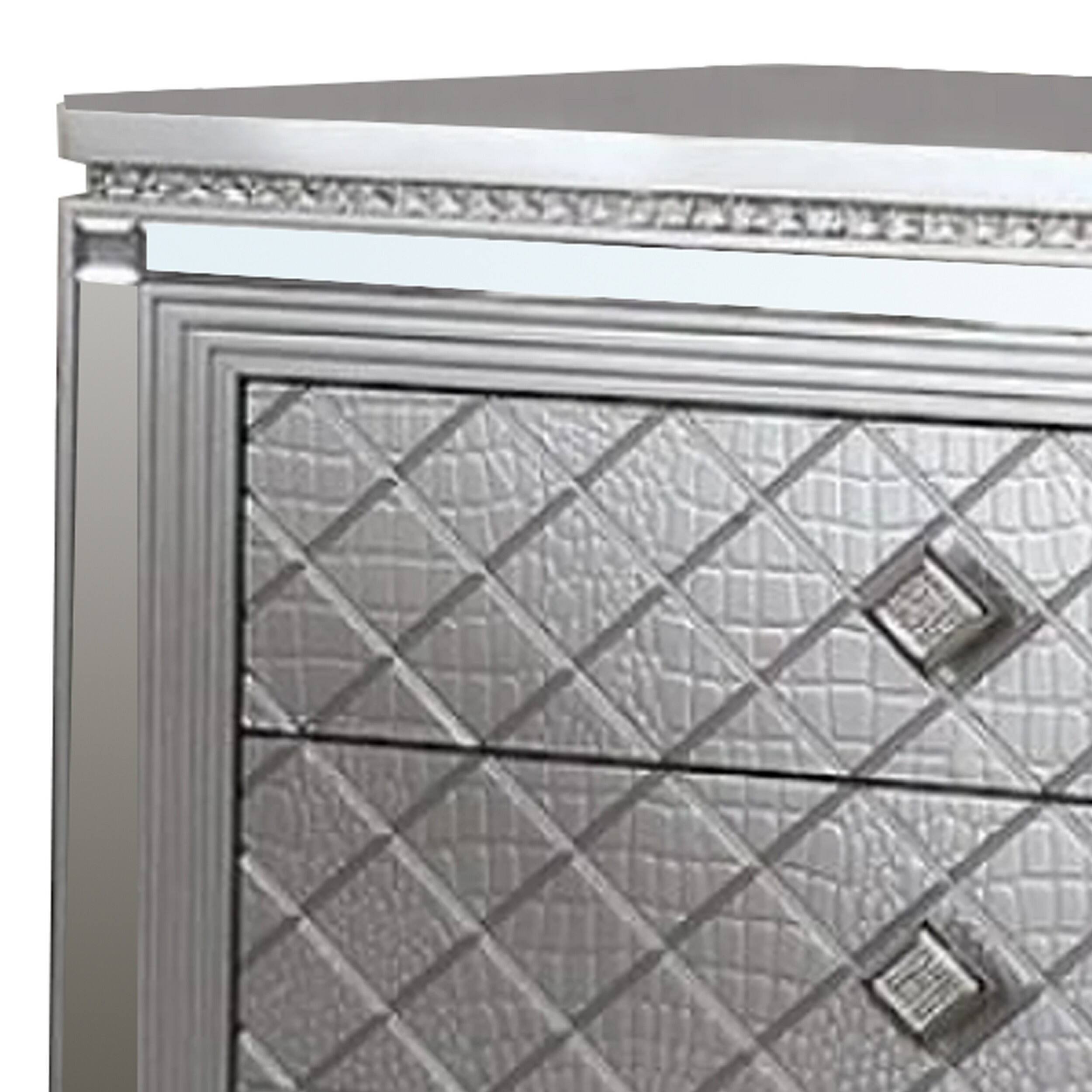 Alt View 1. Manhattan Lane - Blex 29 Inch Nightstand with 3 Drawers, Crossed Design - Silver.