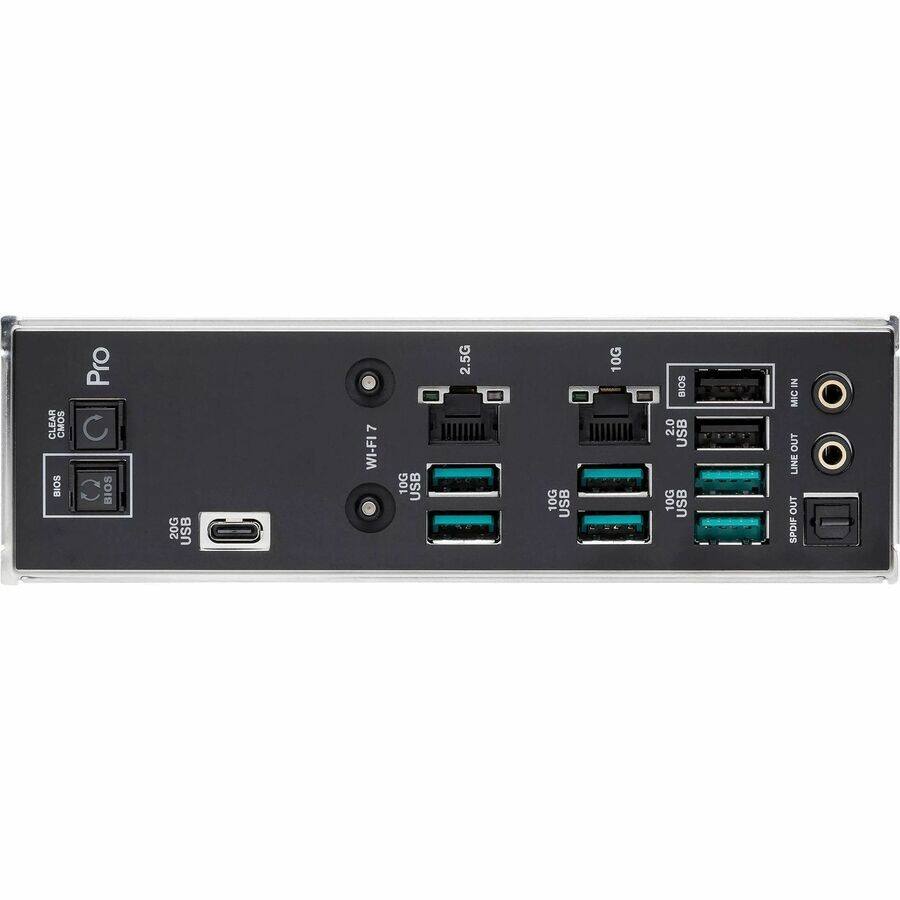 CLEAR GMOS BIOS Pro  
20G USB  
7 WI-FI 7  
10G USB  
2.5G  
10G USB  
10G USB  
10G USB  
BIOS 2.0  
USB  
IN MIC  
OUT LINE OUT  
SPOIF