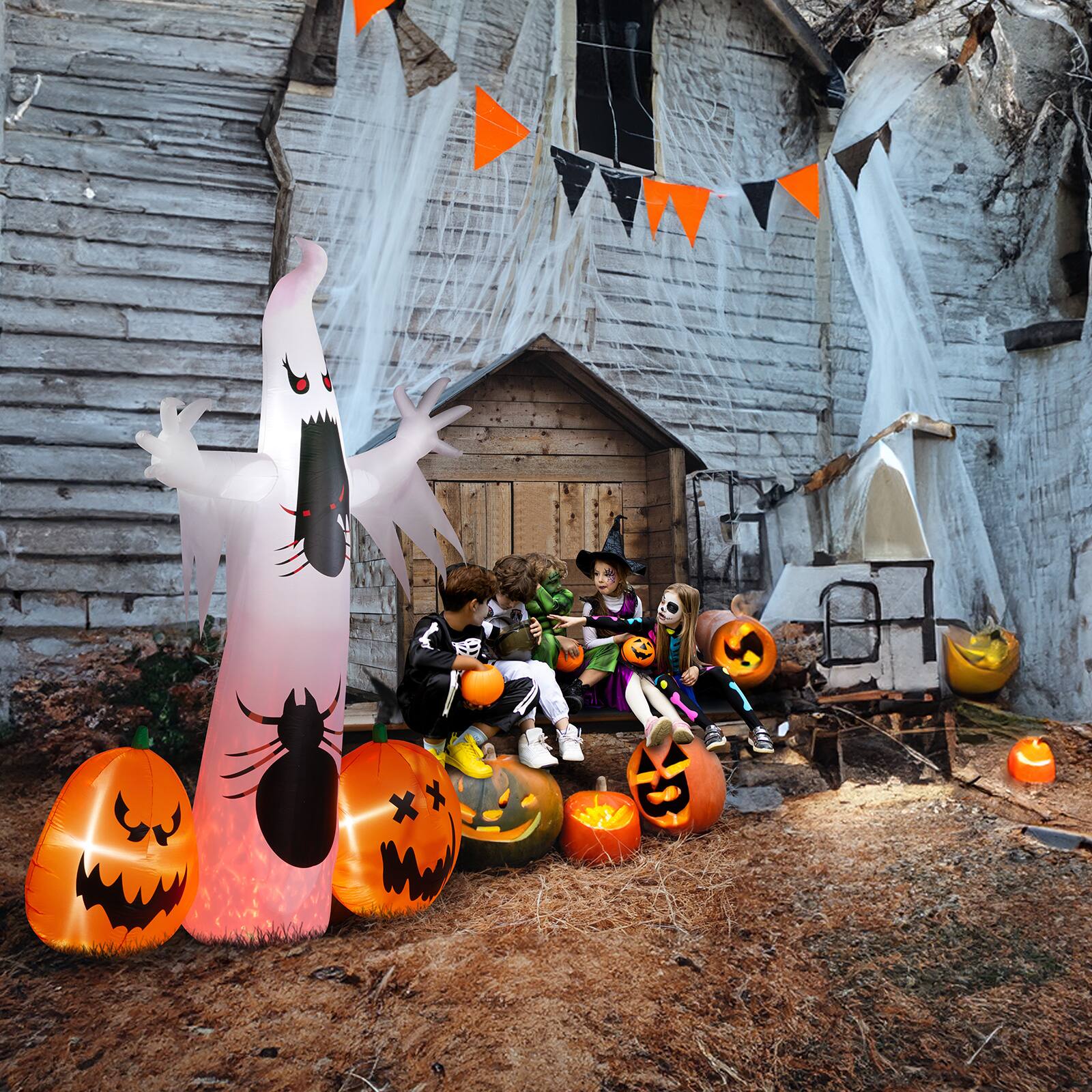 Alt View 6. Sunoyar - 11.8ft Halloween Inflatable Ghost Spider Pumpkin with LED Lights - White.