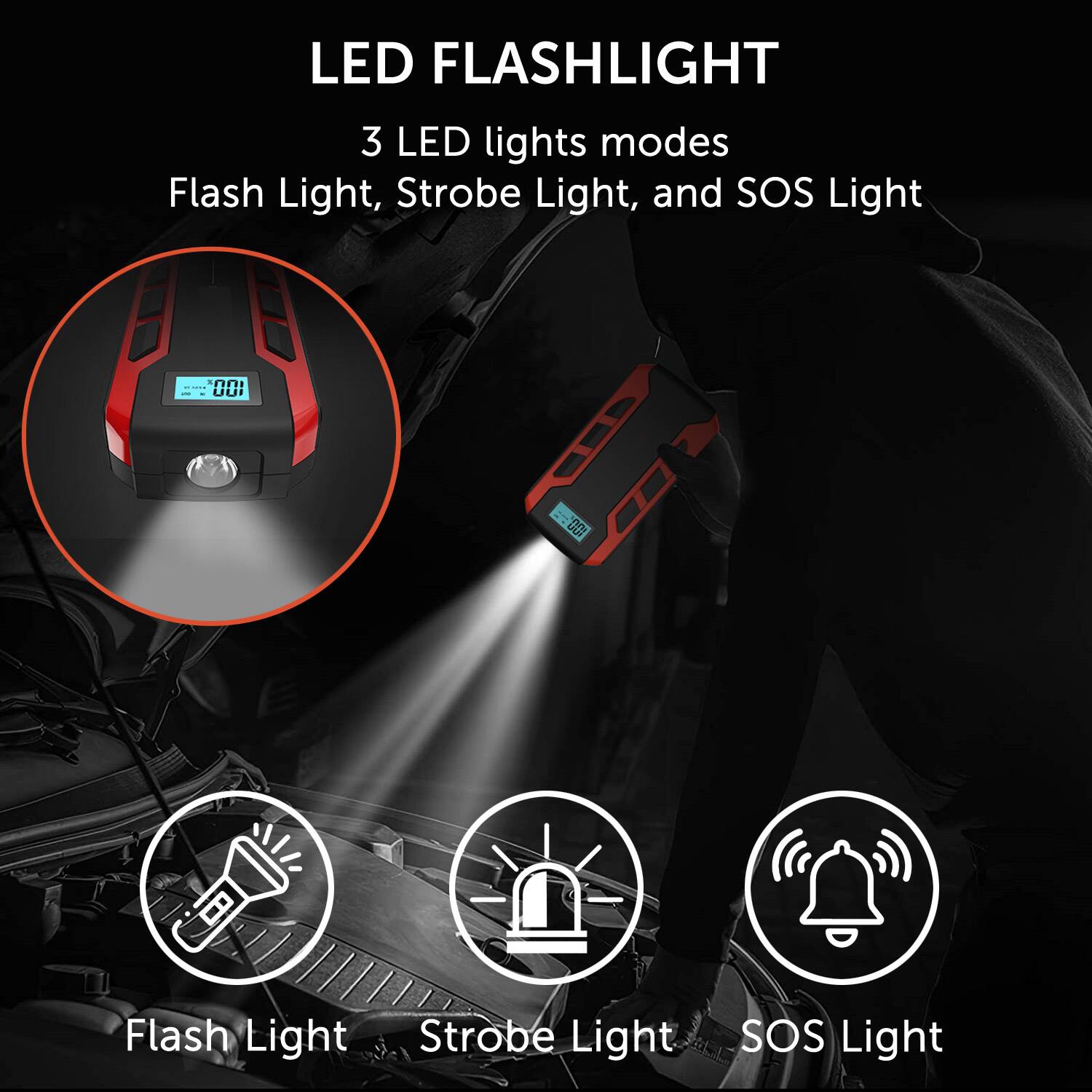 LED FLASHLIGHT 3 LED lights modes Flash Light, Strobe Light, and SOS Light 100 G Flash Light Strobe Light SOS Light
