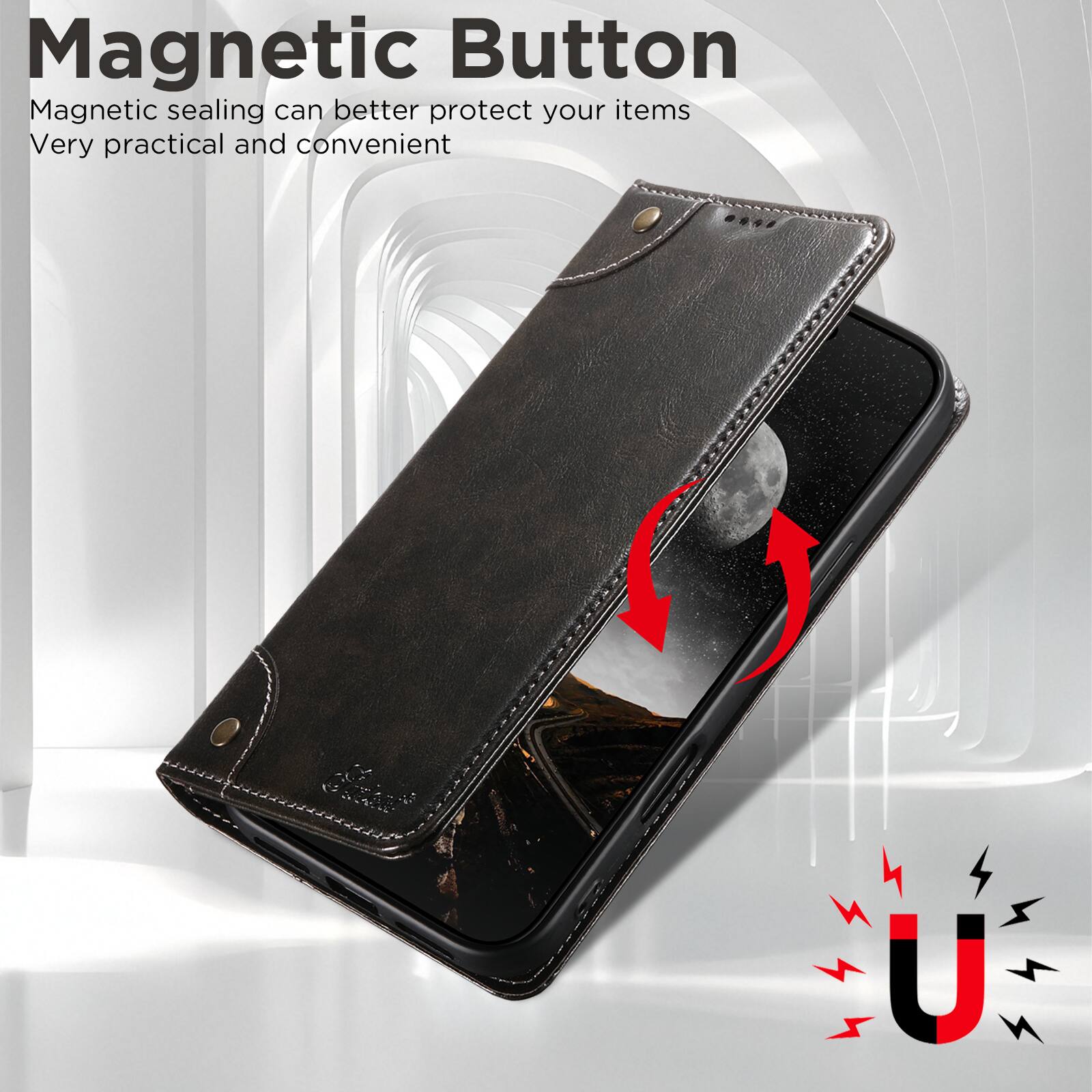 Magnetic Button  
Magnetic sealing can better protect your items  
Very practical and convenient