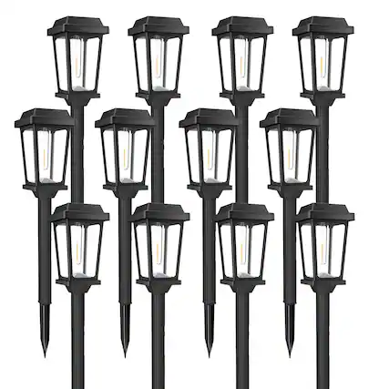 Front. Dazzed Corner - 12-Pack Modern Solar Pathway Lights - Black.