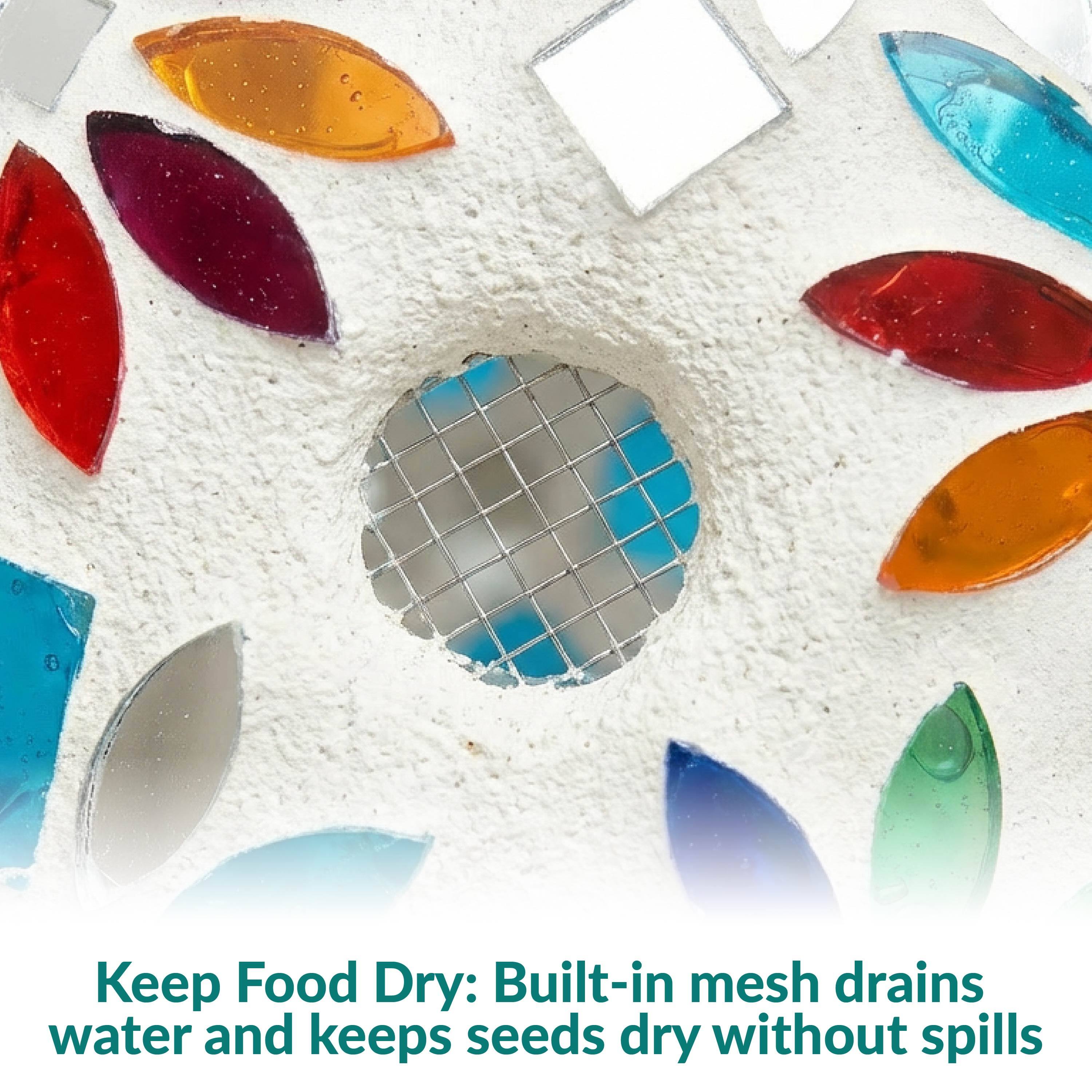 Keep Food Dry: Built-in mesh drains water and keeps seeds dry without spills