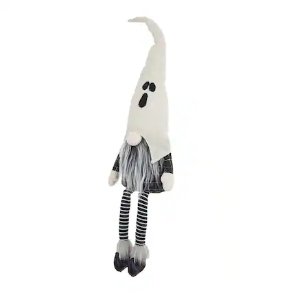 Front. Boyel Living - Large Halloween Sitting Gnome with Ghost Hat Seasonal Home Decor - Black White.
