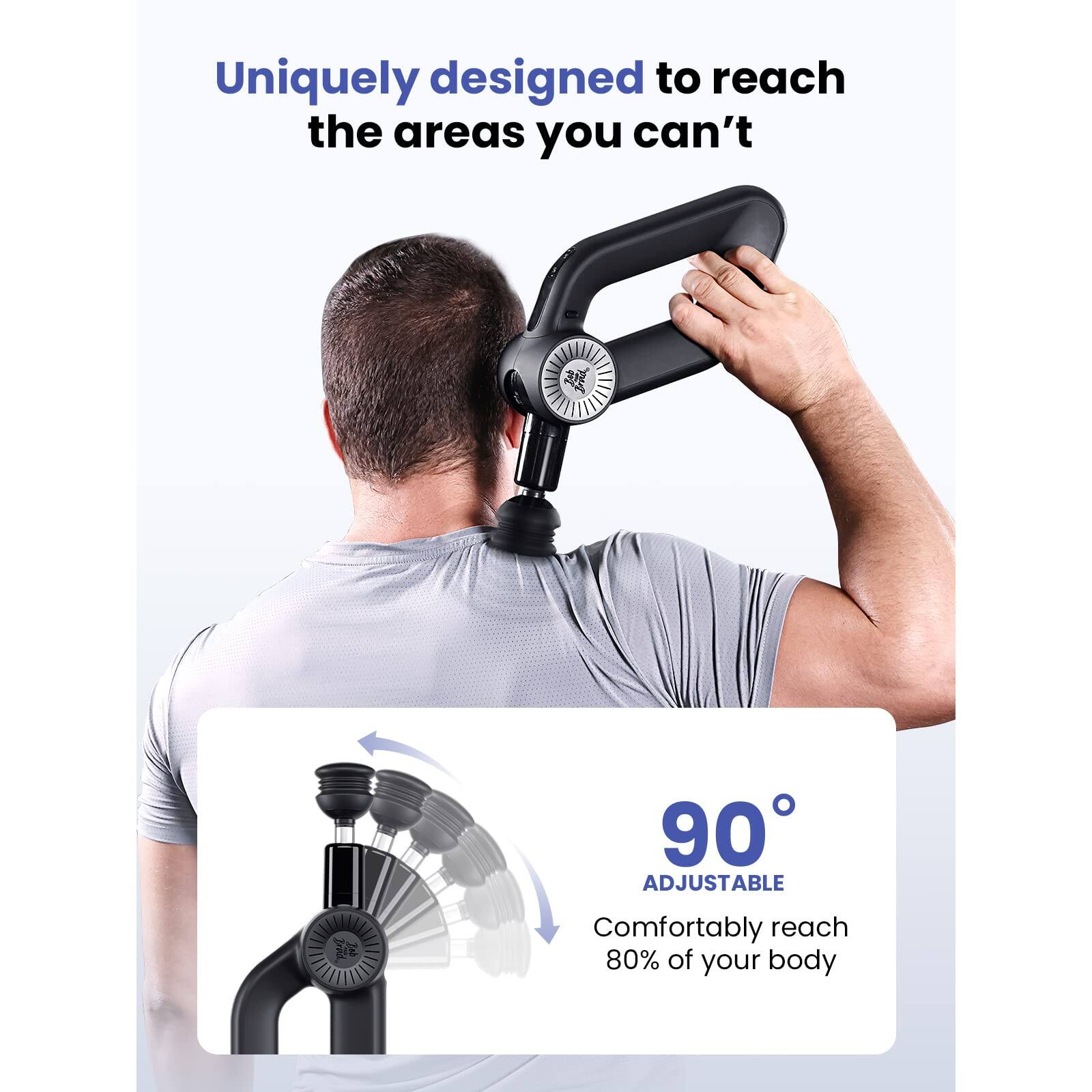 Uniquely designed to reach the areas you can't

90° ADJUSTABLE
Comfortably reach 80% of your body