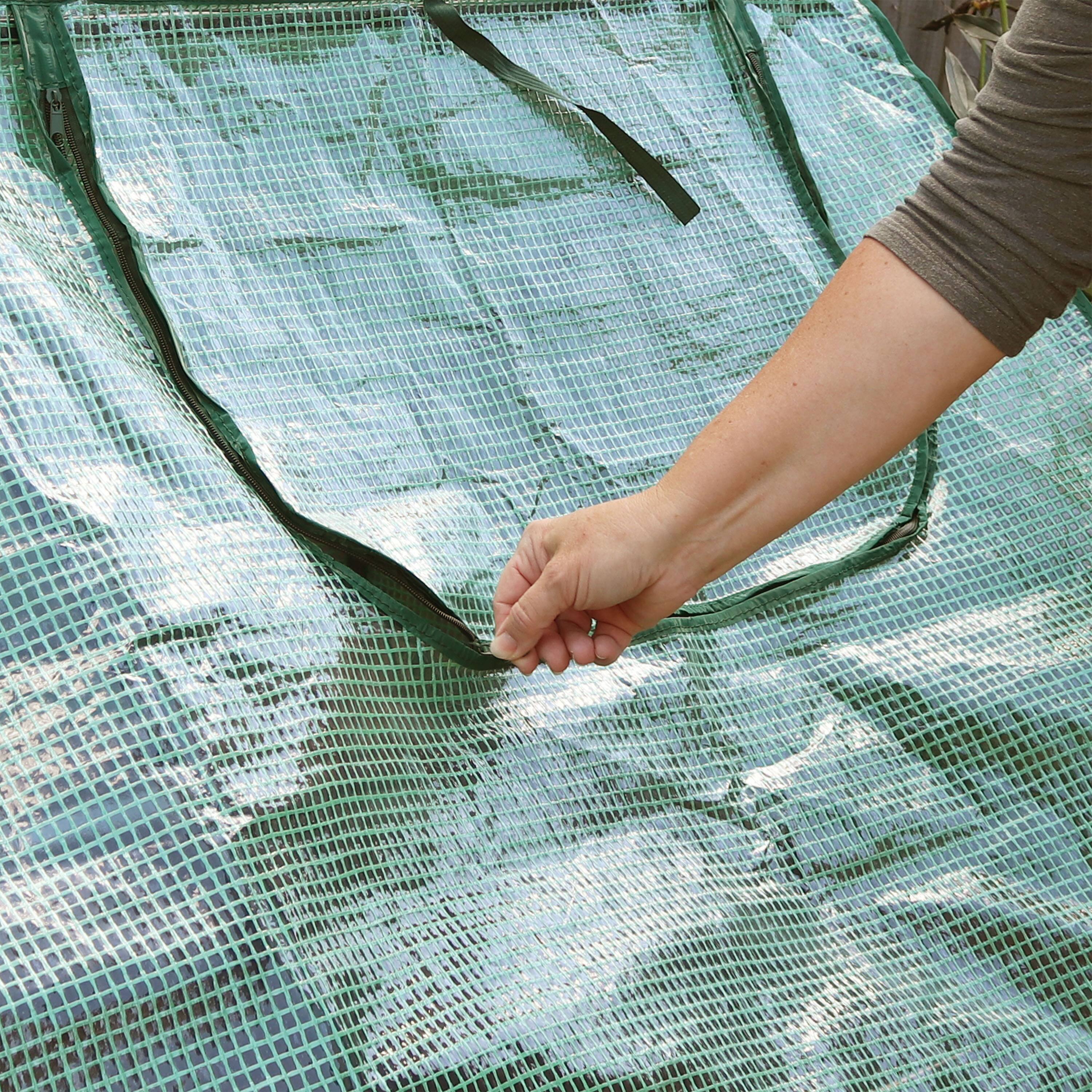 Alt View 4. Sunnydaze - Iron PVC Cover Mini Cloche Greenhouse with Zipper - Green.