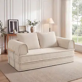 Dyonery - 78.7" Convertible Sofa Bed, Corduroy Boneless Couch Bed, Futon Sleeper Sofa Pull Out Bed, Foldable Couch - White