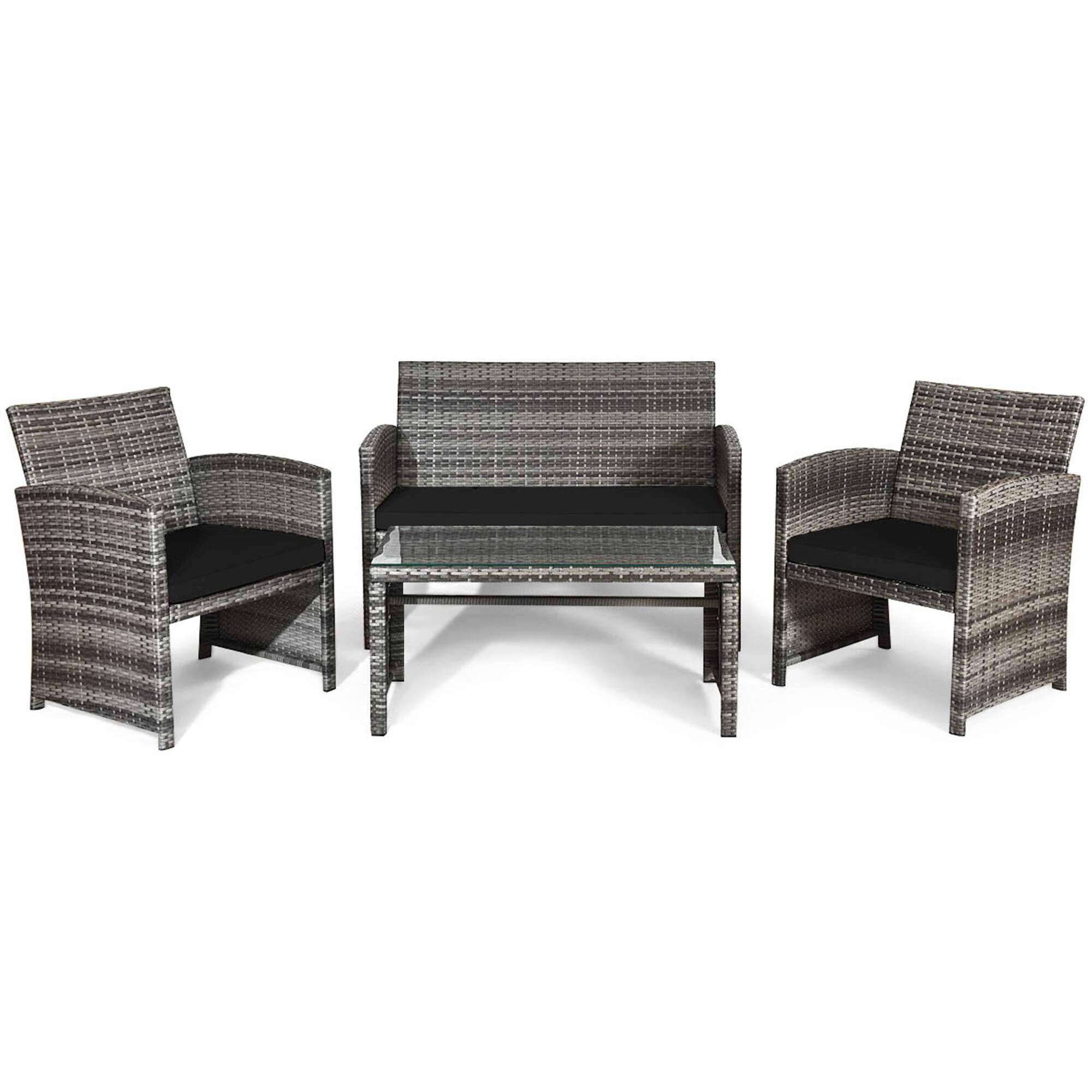 Alt View 7. Gymax - Gymax 8PCS Patio Outdoor Rattan Conversation Furniture Set w/ Black Cushion - Mix Grey.