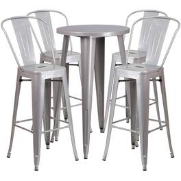 Emma + Oliver - Commercial Grade 24" Round Metal Indoor-Outdoor Bar Table Set with 4 Cafe Stools - Silver