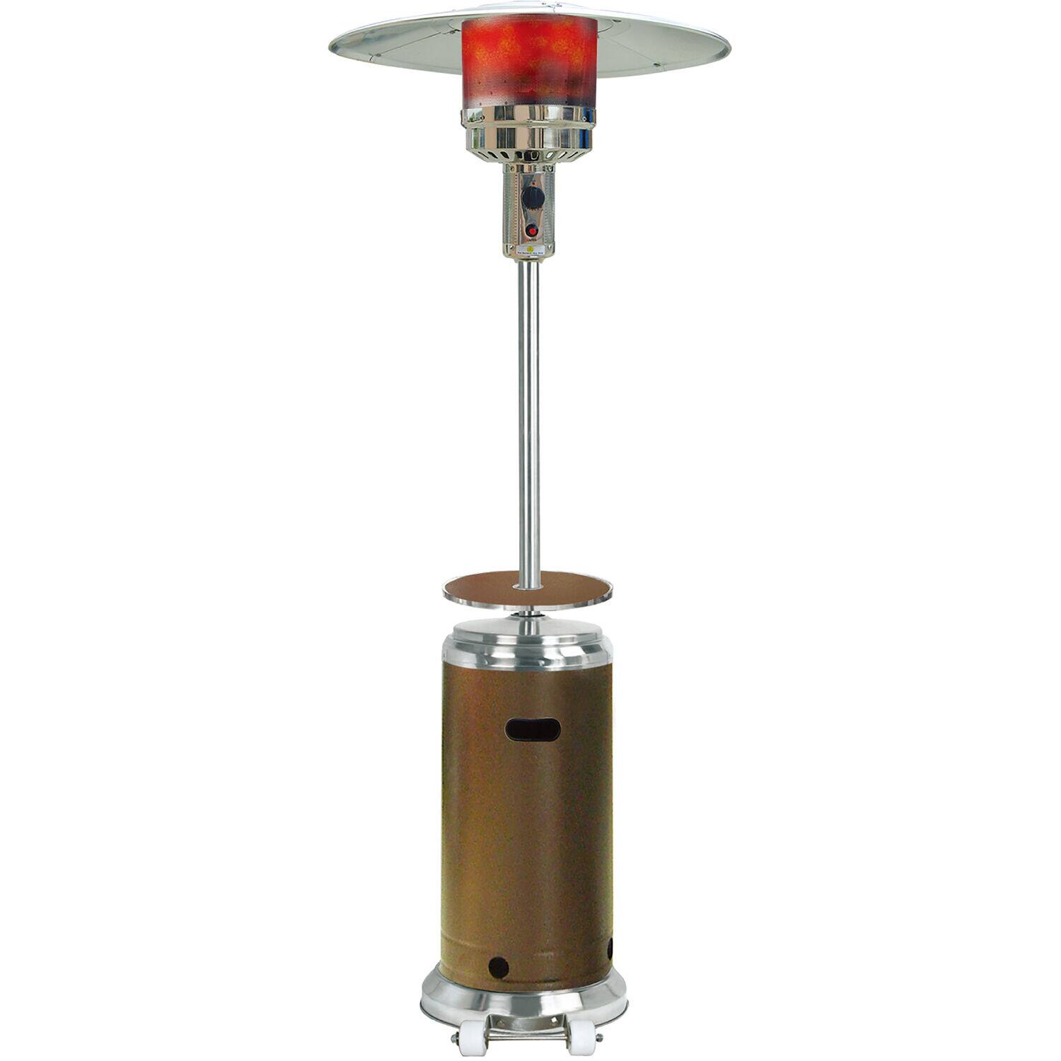 Front. Hanover - 7.35-Ft. 48,000 BTU 26.6-Sq. Ft. Heat Radius Propane Umbrella Patio Heater with Wheels - Brass.