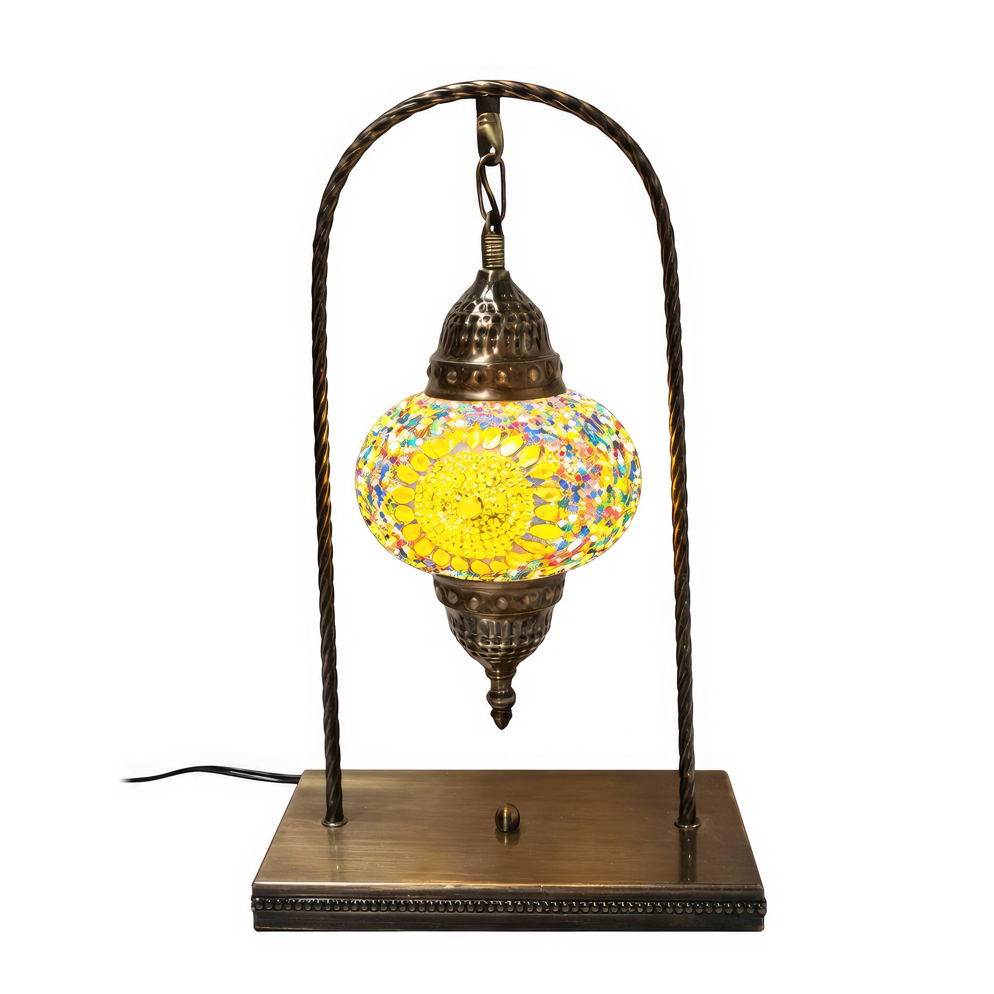 Angle. FC Design - 17"H Bronze Arch Base Globe Yellow Flowery Mosaic Turkish Lamp.