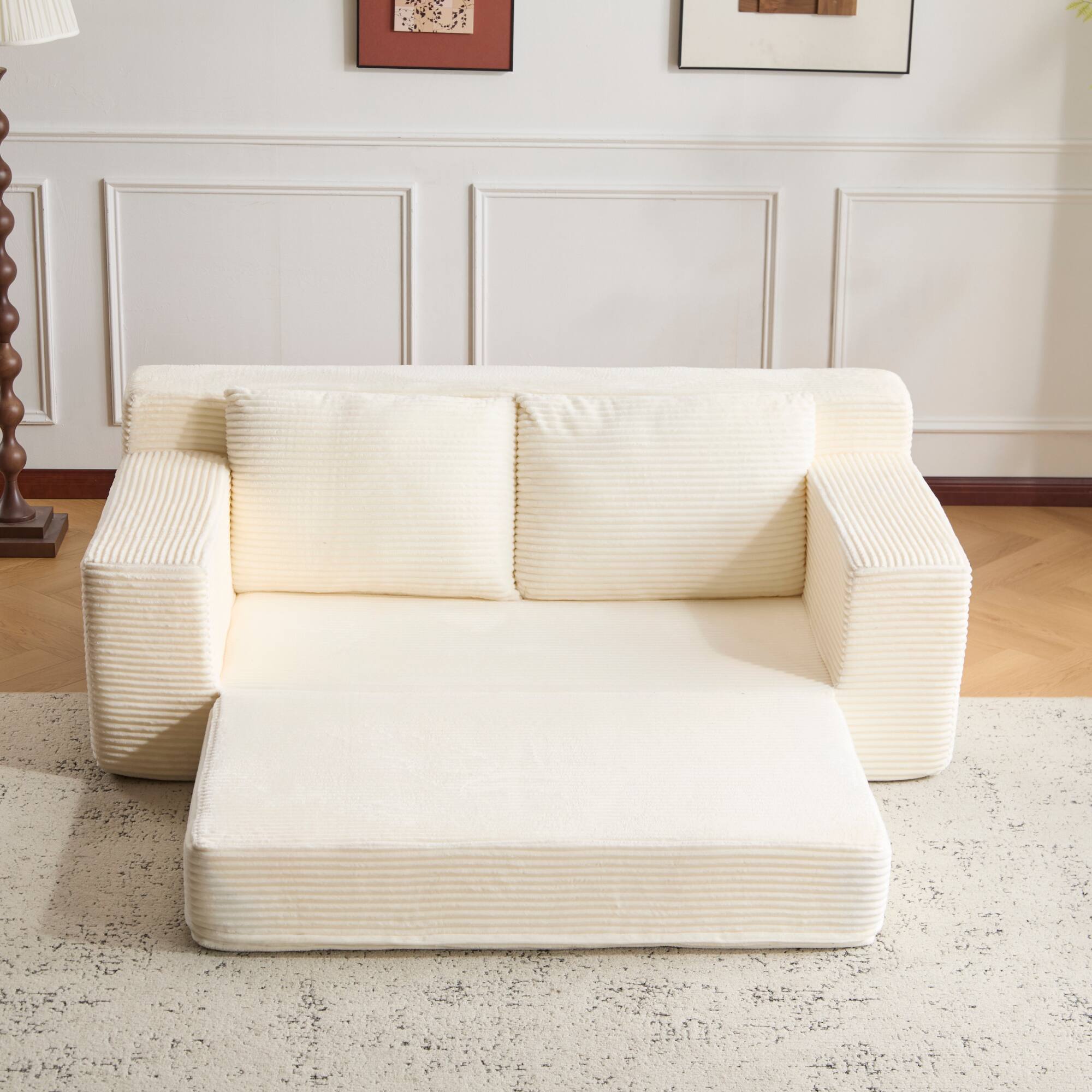 Alt View 6. GOODSILO - Modern Corduroy Loveseat Sofa Bed | Reversible Cushions & Deep Seating for Compact Spaces - White.