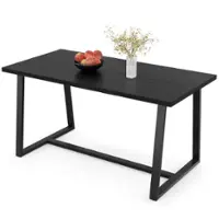 Costway 63" Large Dining Table for 4-6 People with Heavy-duty Metal Frame Modern - Black - Front_Zoom