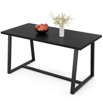Front. Costway - 63" Large Dining Table for 4-6 People with Heavy-duty Metal Frame Modern - Black.