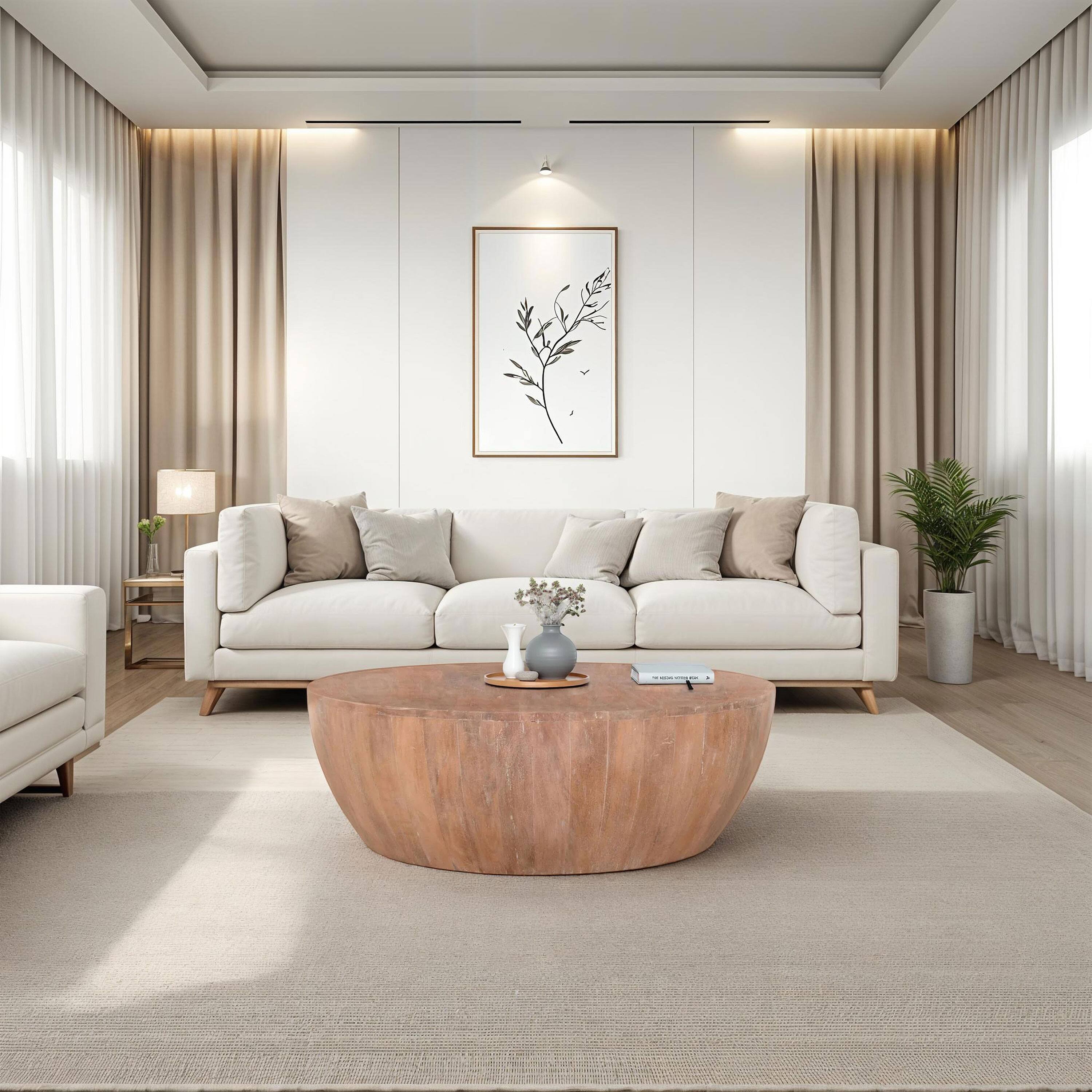 Alt View 10. Manhattan Lane - Arthur Drum Shape Wooden 35.5 Inch Coffee Table with Plank Design Base - Brown.