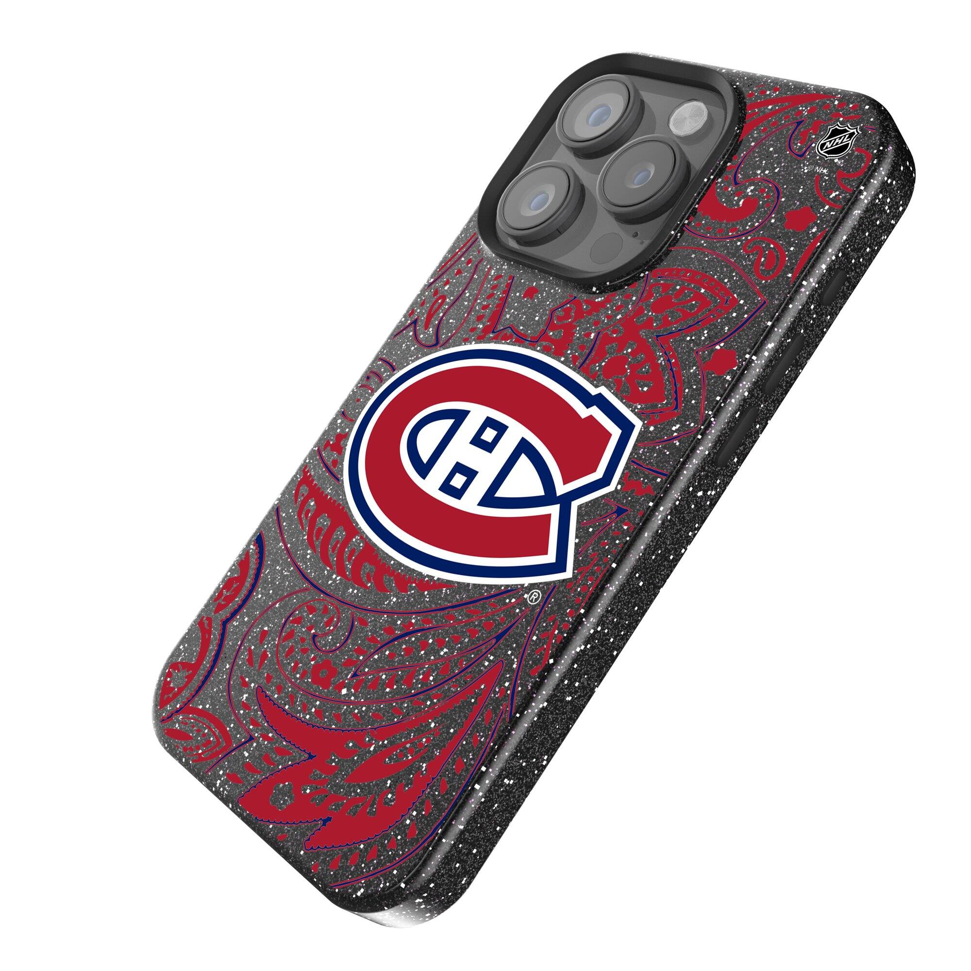 Alt View 1. Keyscaper - Black Montreal Canadiens Paisley Bling iPhone Case - 15 - Black.