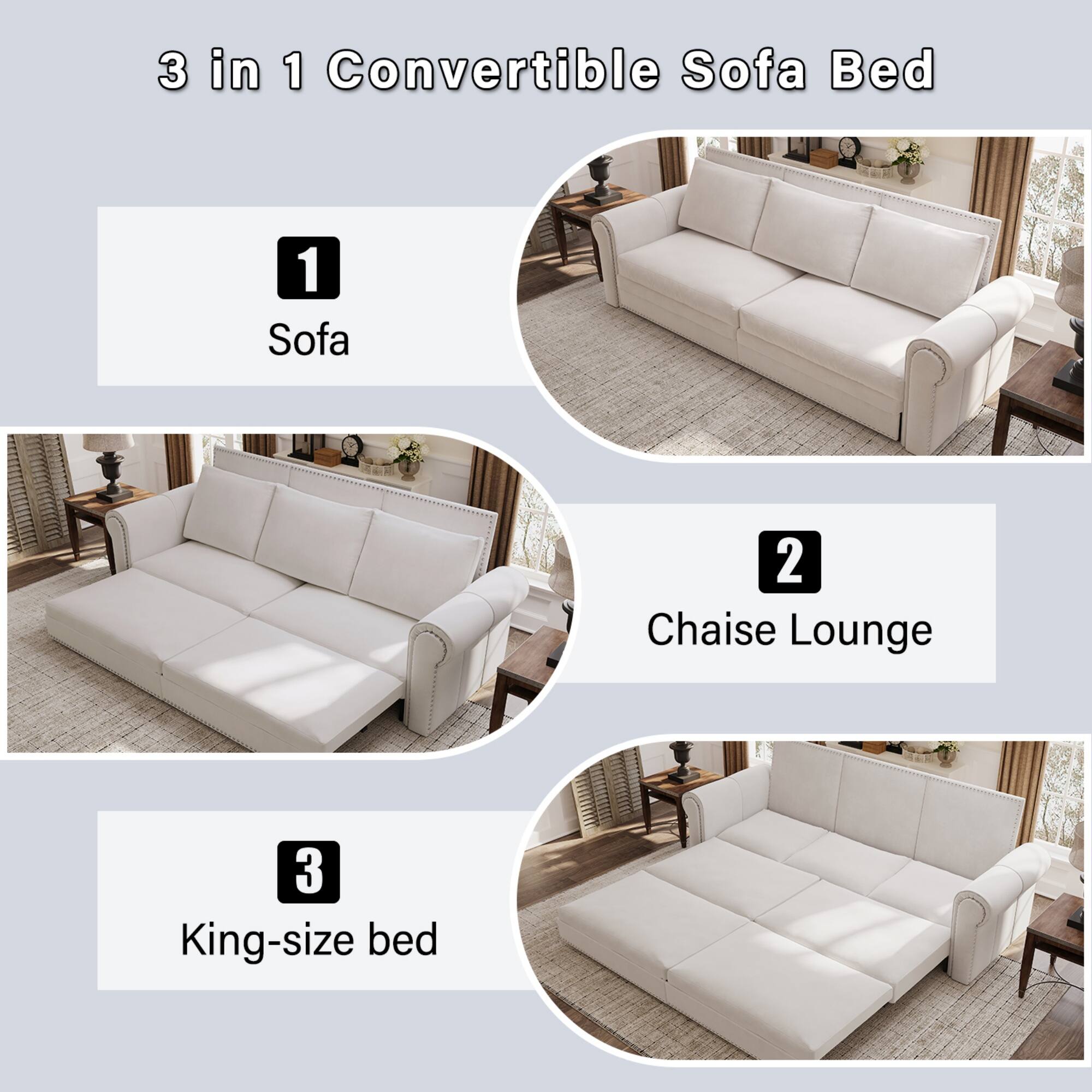 3 in 1 Convertible Sofa Bed

1. Sofa
2. Chaise Lounge
3. King-size bed