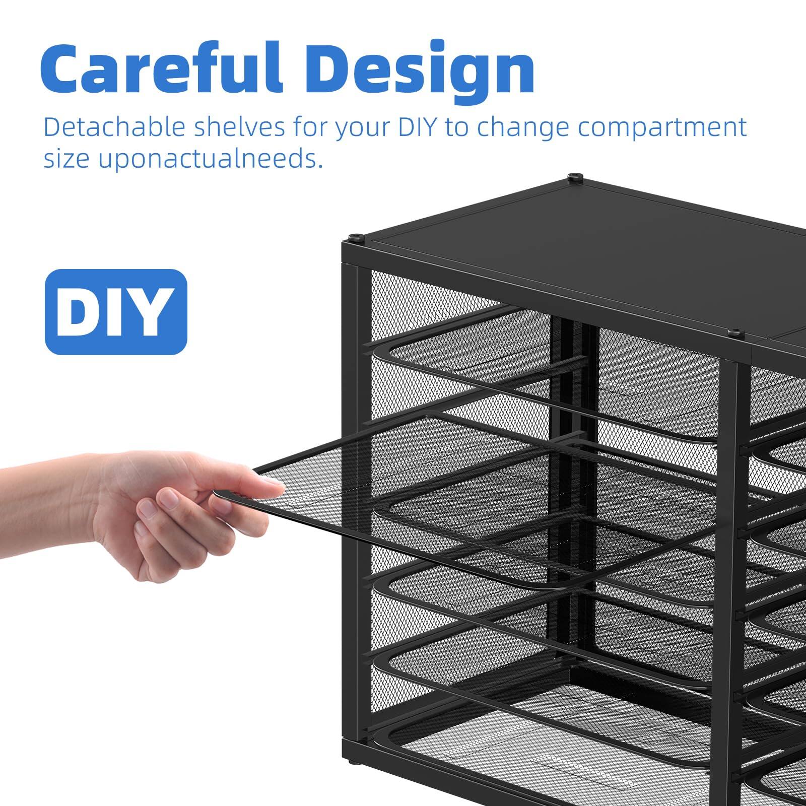 Careful Design  
Detachable shelves for your DIY to change compartment size upon actual needs.  
DIY