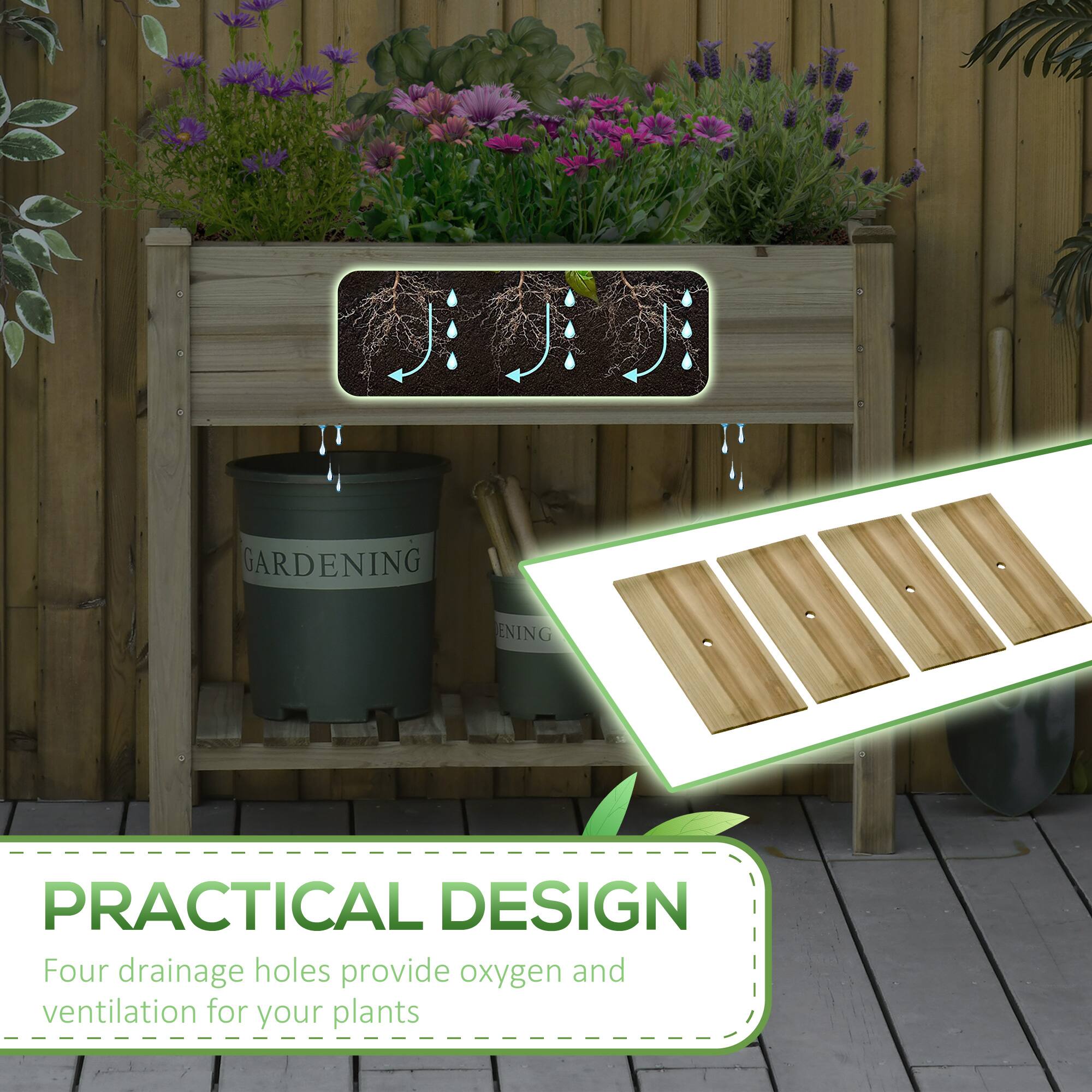 GARDENING  
PRACTICAL DESIGN  
Four drainage holes provide oxygen and ventilation for your plants