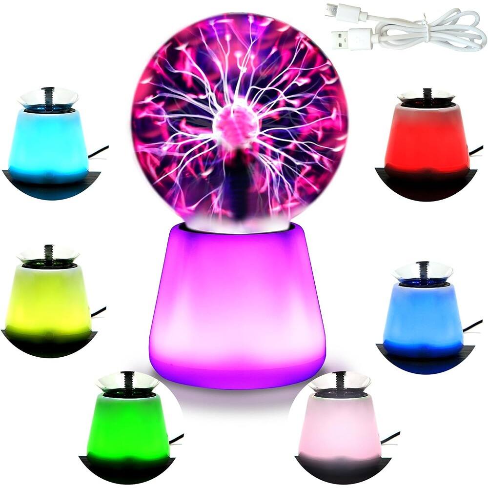 ACJPR - 3-Inch Plasma Ball Lamp Interactive Touch USB Powered 7-Color Changing Lights for Mood, Party, and Desk Decor