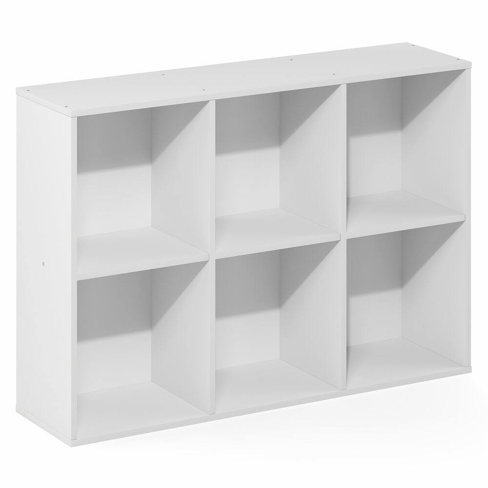 Back. Furinno - LUDER Book Shelf, Bookcase with Open Shelves, 6-Cube Bookshelf, 9.5 x 24.6 x 35.4 - White.