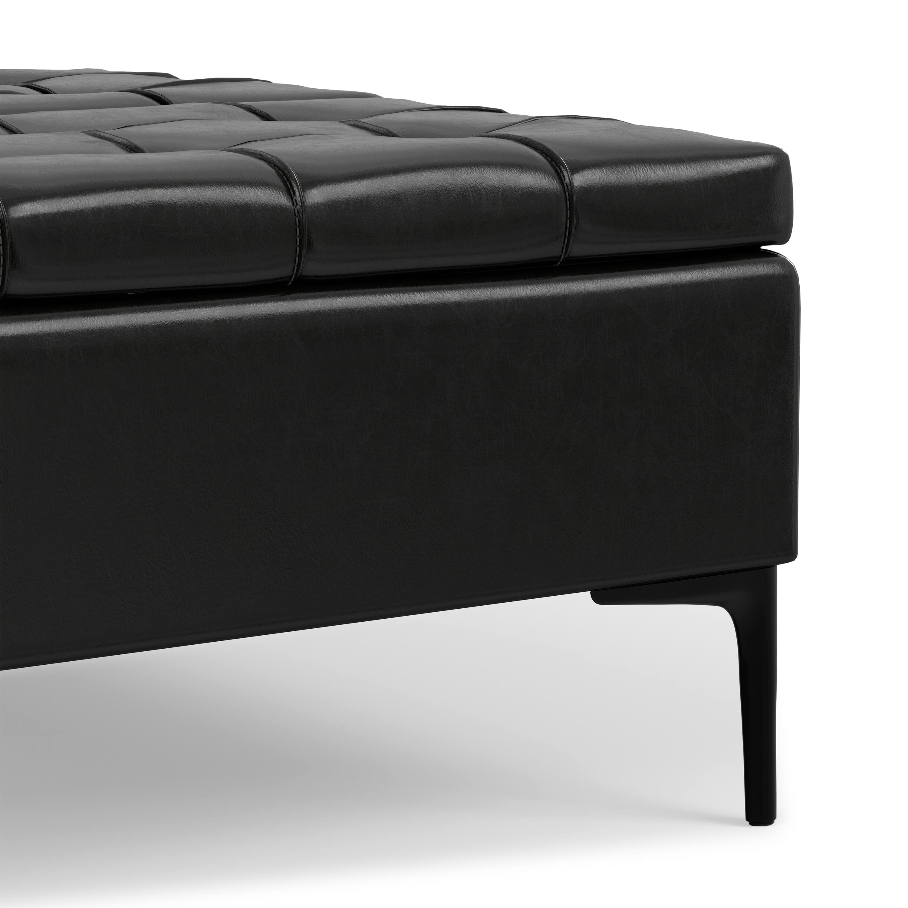 Alt View 8. Simpli Home - Laura 36 inch Transitional Square Mid Century Lift Top Storage Ottoman in Midnight Black Vegan Faux Leather, Assembled - Midnight Black.