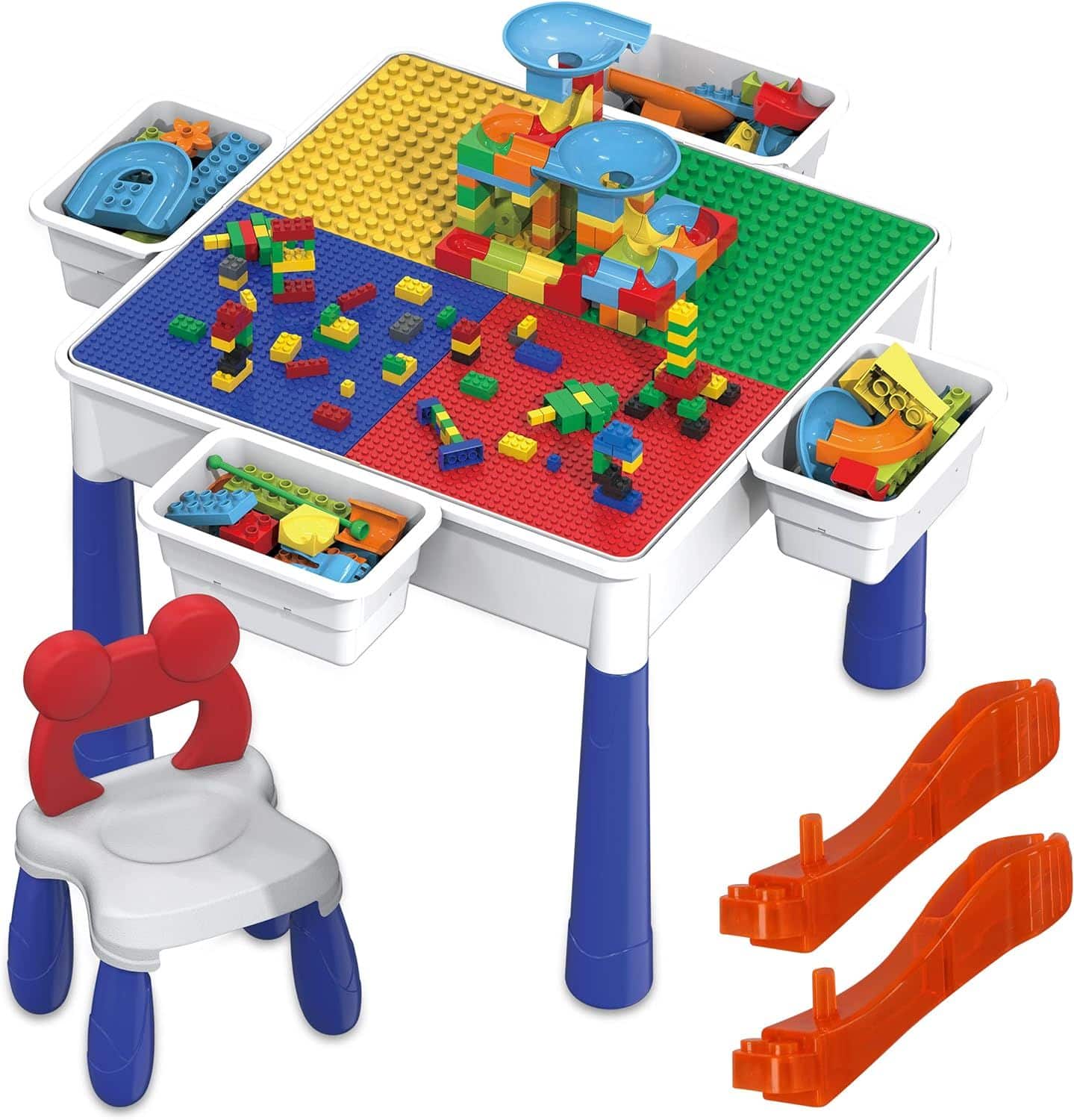 Front. PicassoTiles - PICASSO-TILES Bricks Building Blocks with Marble Run 581PCS, Activity Table and Chair for Kids, STEM Educational Toy - Multicolor.