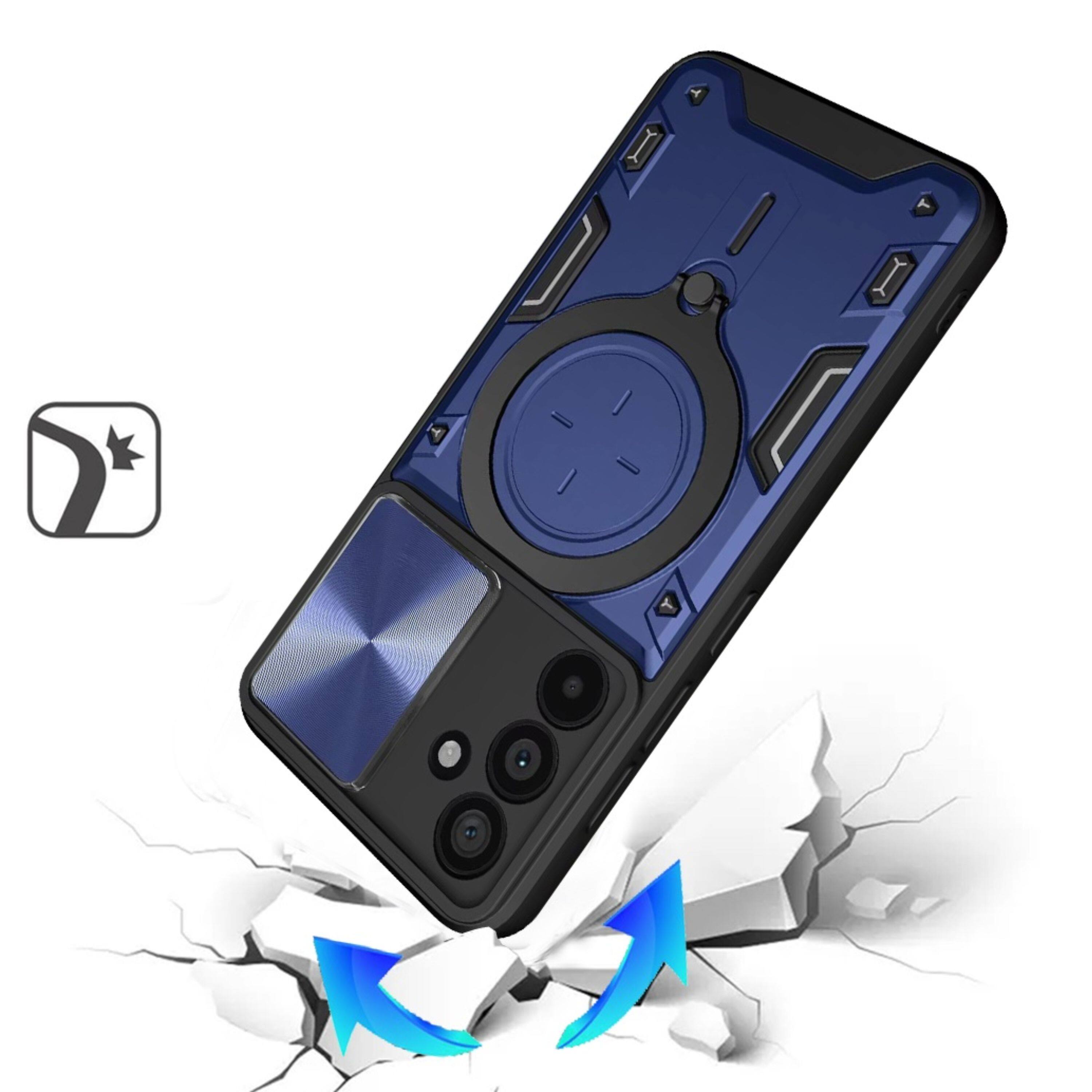 Angle. Kitcheniva - Magnetic Ring Camera Lens Protection Phone Case With Tempered Glass For Samsung Galaxy S25 FE Blue - Blue.