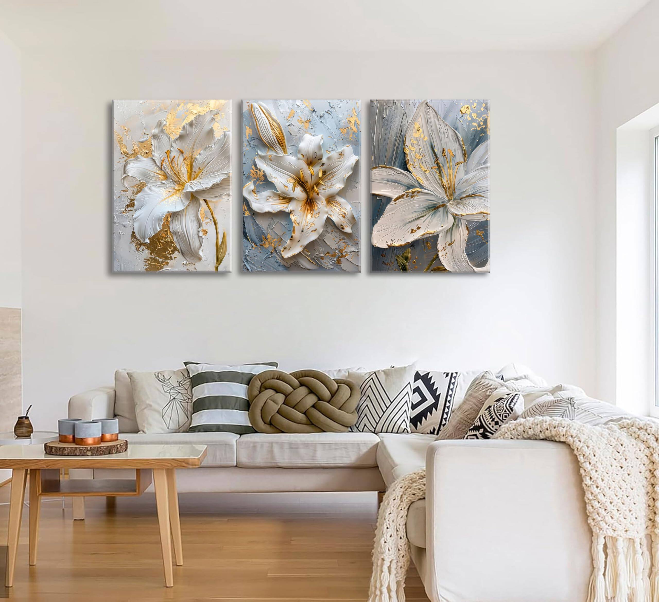 Alt View 6. Hanke - Abstract Golden Flower Canvas Wall Art Boho Foil Blossom Painting Plane Textured 12 x 16 inches - Flower Posters.