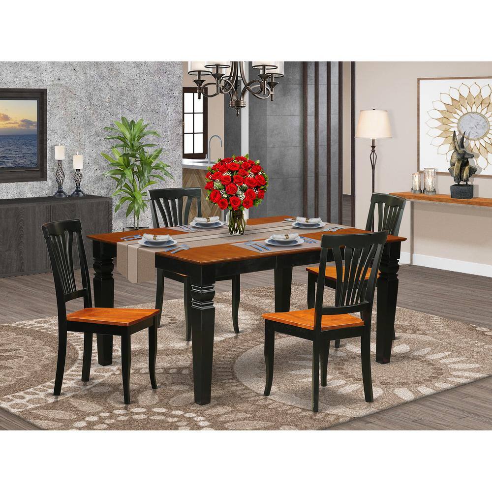 Back. East West Furniture - 7 Pc Dinette set with a Dinning Table and 6 Wood Dining Chairs in Black - Black & Cherry.