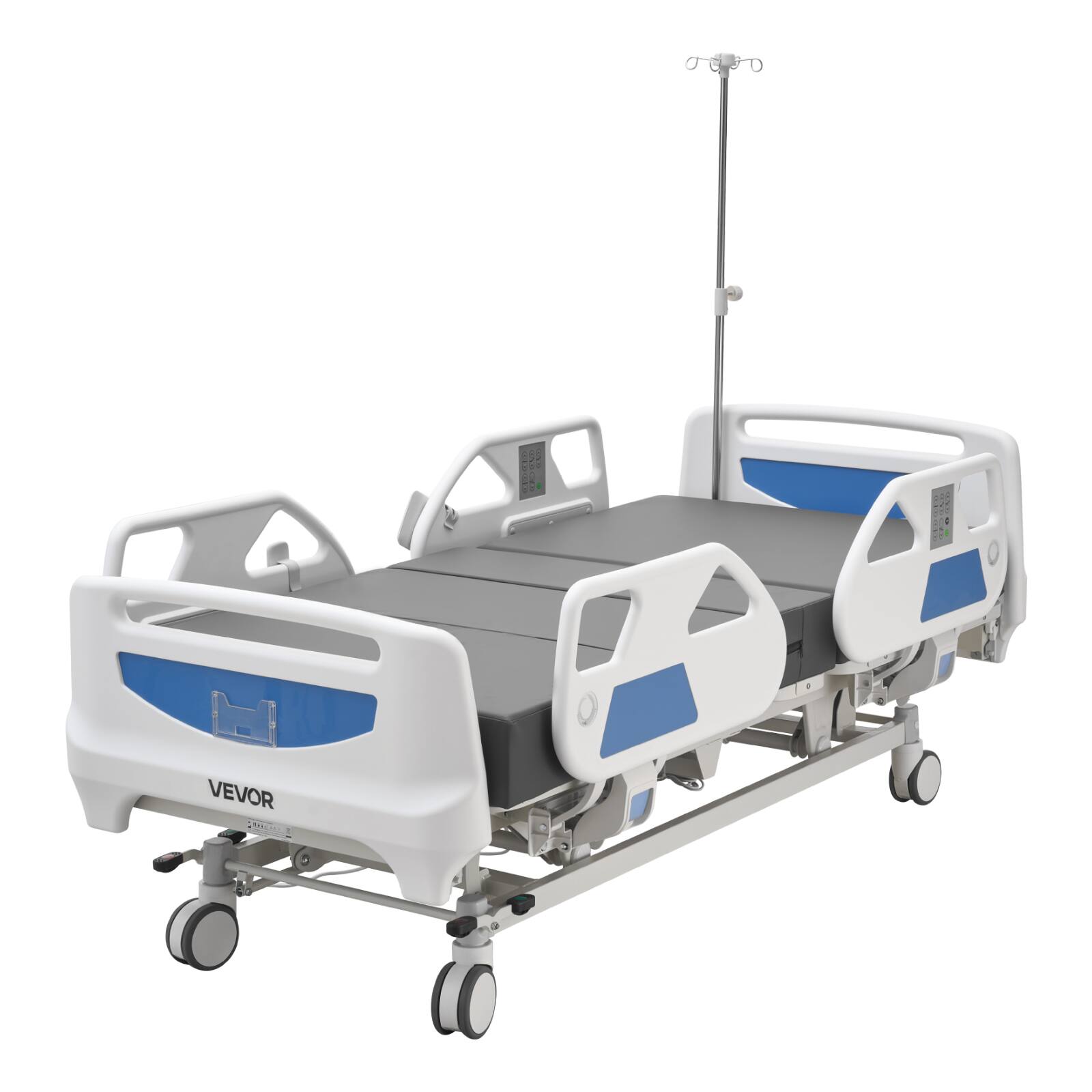 Alt View 5. VEVOR - Premium 5 Function Full Electric Hospital Bed, ICU Medical Bed with Cardiac Chair, CPR, Trendelenburg & Reverse - White;Blue.