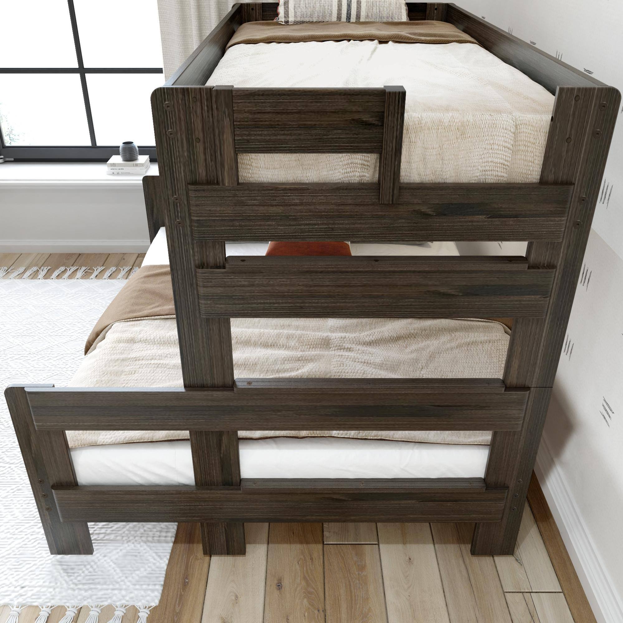 Alt View 3. Plank+Beam - Farmhouse Twin XL over Queen Bunk Bed, Barnwood Brown - Barnwood Brown.