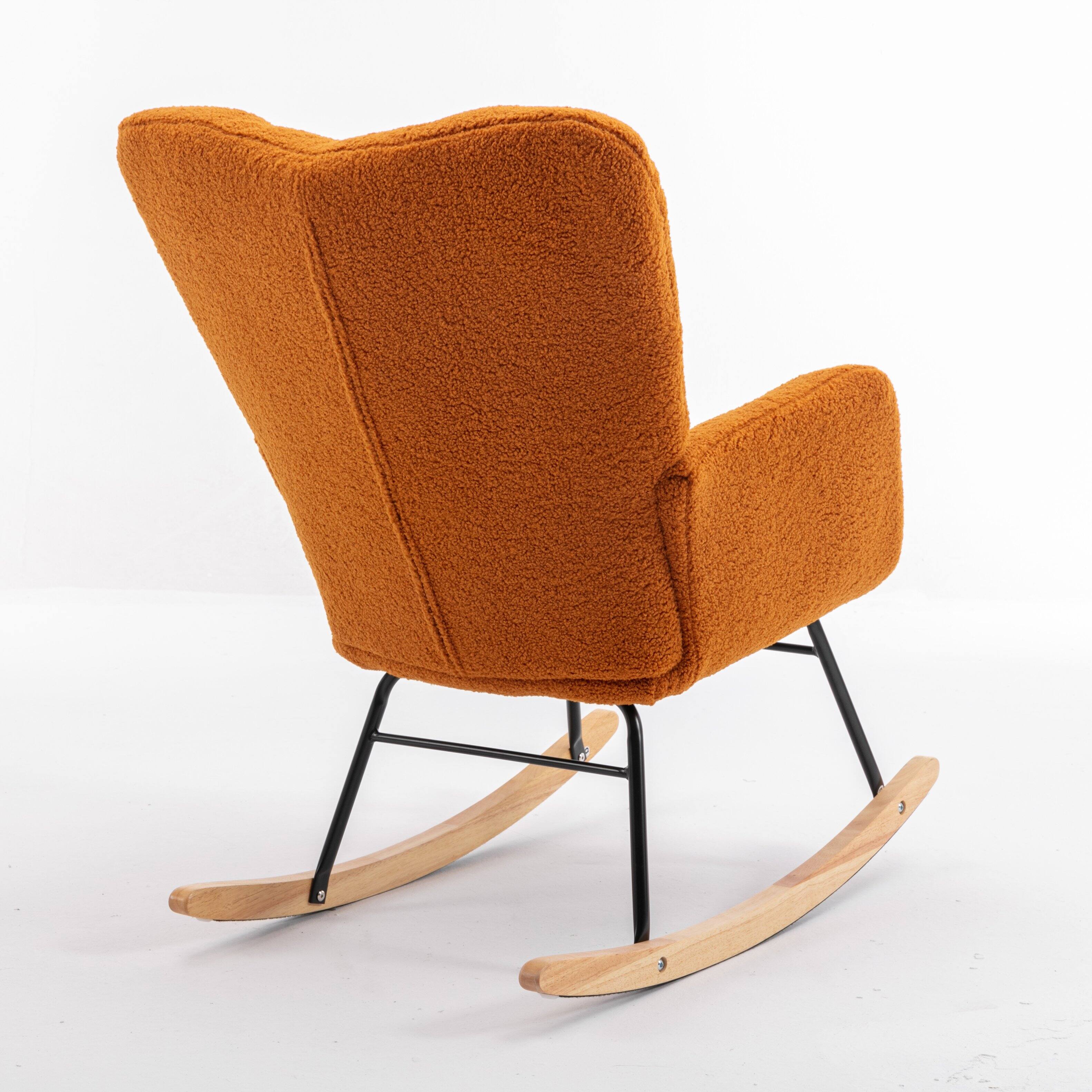Alt View 1. Whisen - Modern Teddy Fabric Rocking Chair with Sturdy Metal and Wood Base - Caramel.