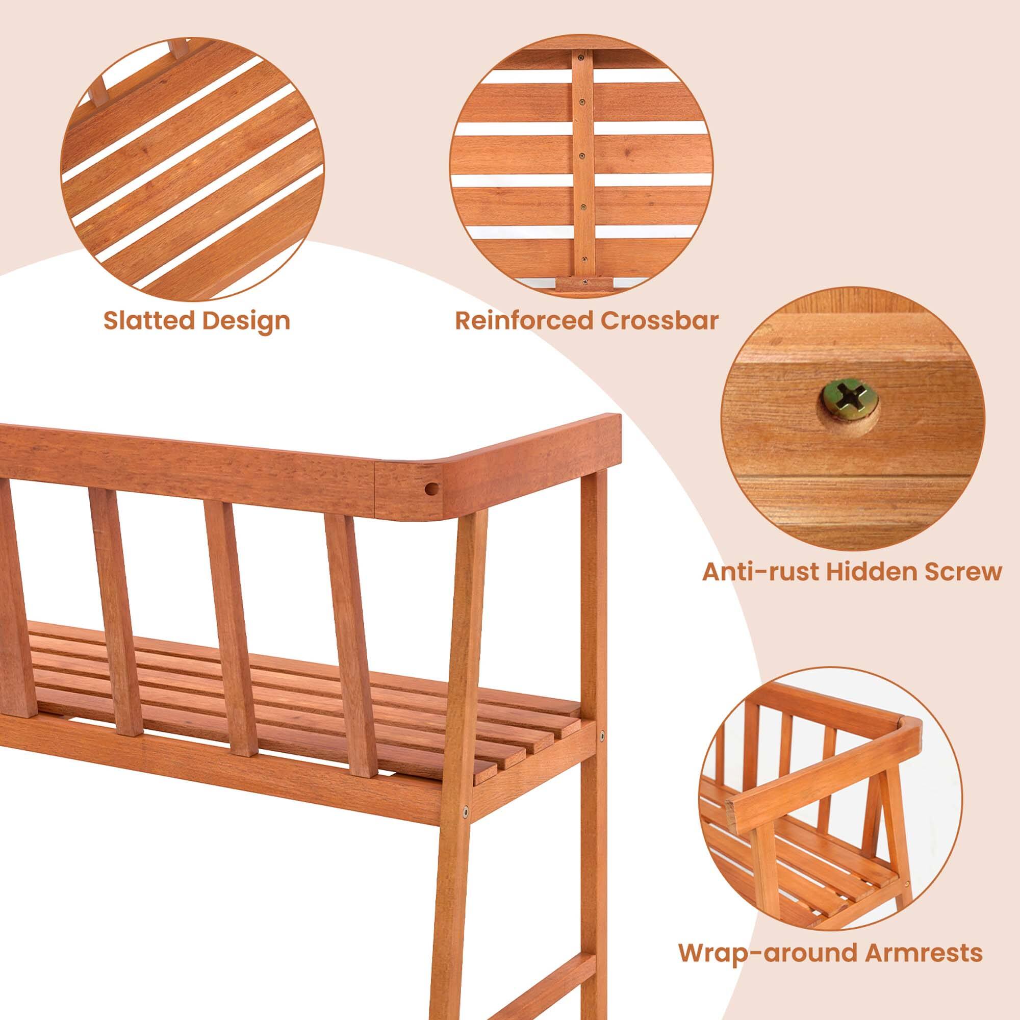 Slatted Design, Reinforced Crossbar, Anti-rust Hidden Screw, Wrap-around Armrests