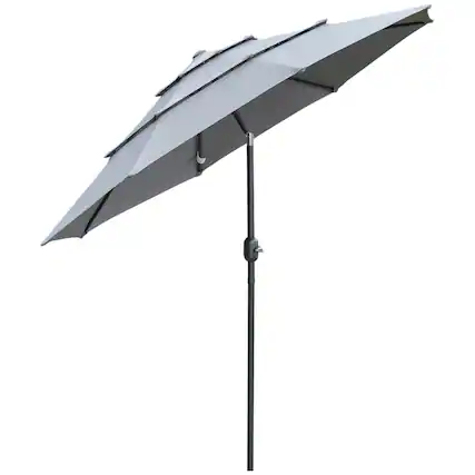 Front. Outsunny - 9' 3-Tier Patio Umbrella, Outdoor Market Umbrella with Crank and Push Button Tilt for Deck, Backyard and Lawn - Dark Grey.