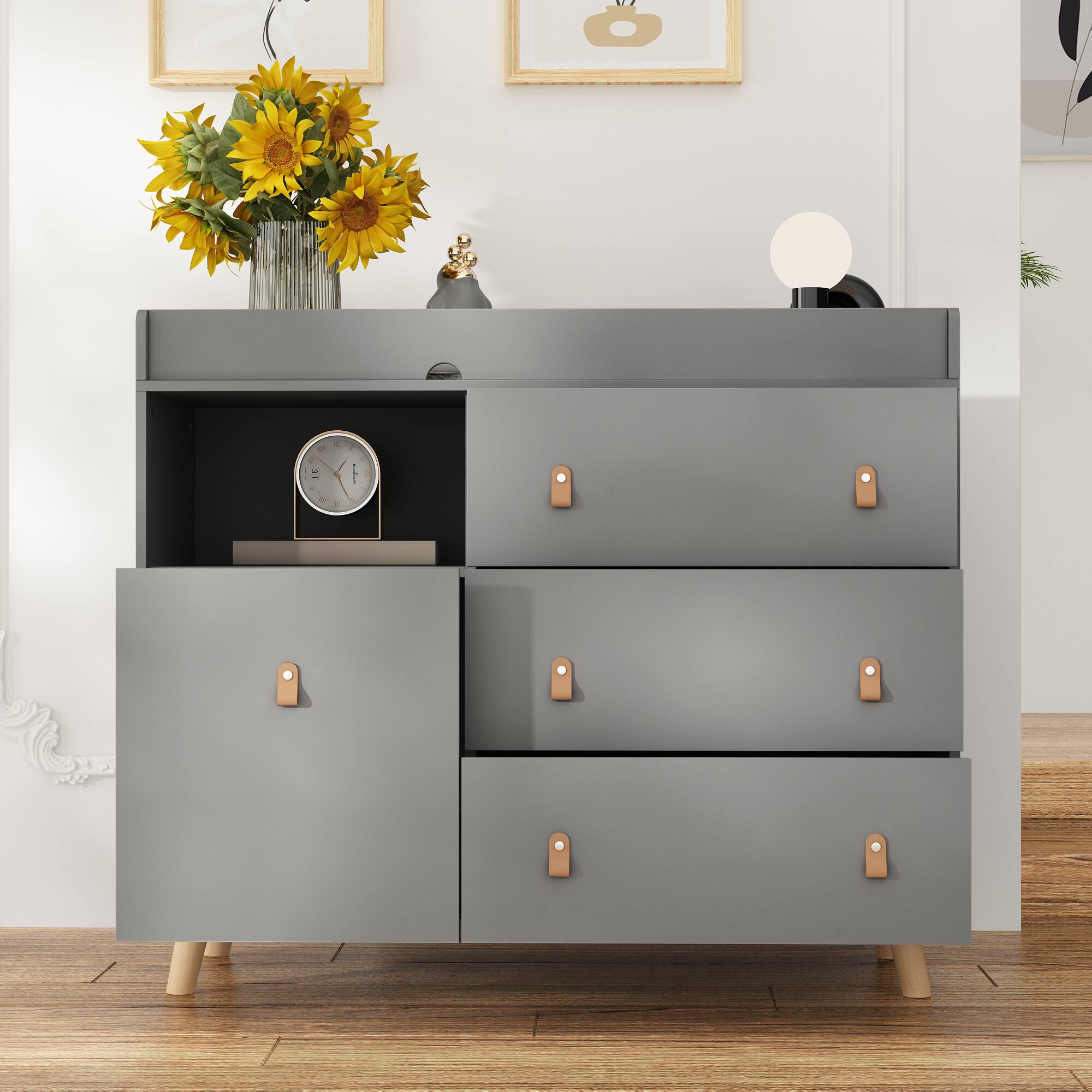 Alt View 5. FUFU & GAGA - FUFU&GAGA Steel - Frame Storage Bed: LED Lights, Multi - Drawer & Modern Style - Gray.