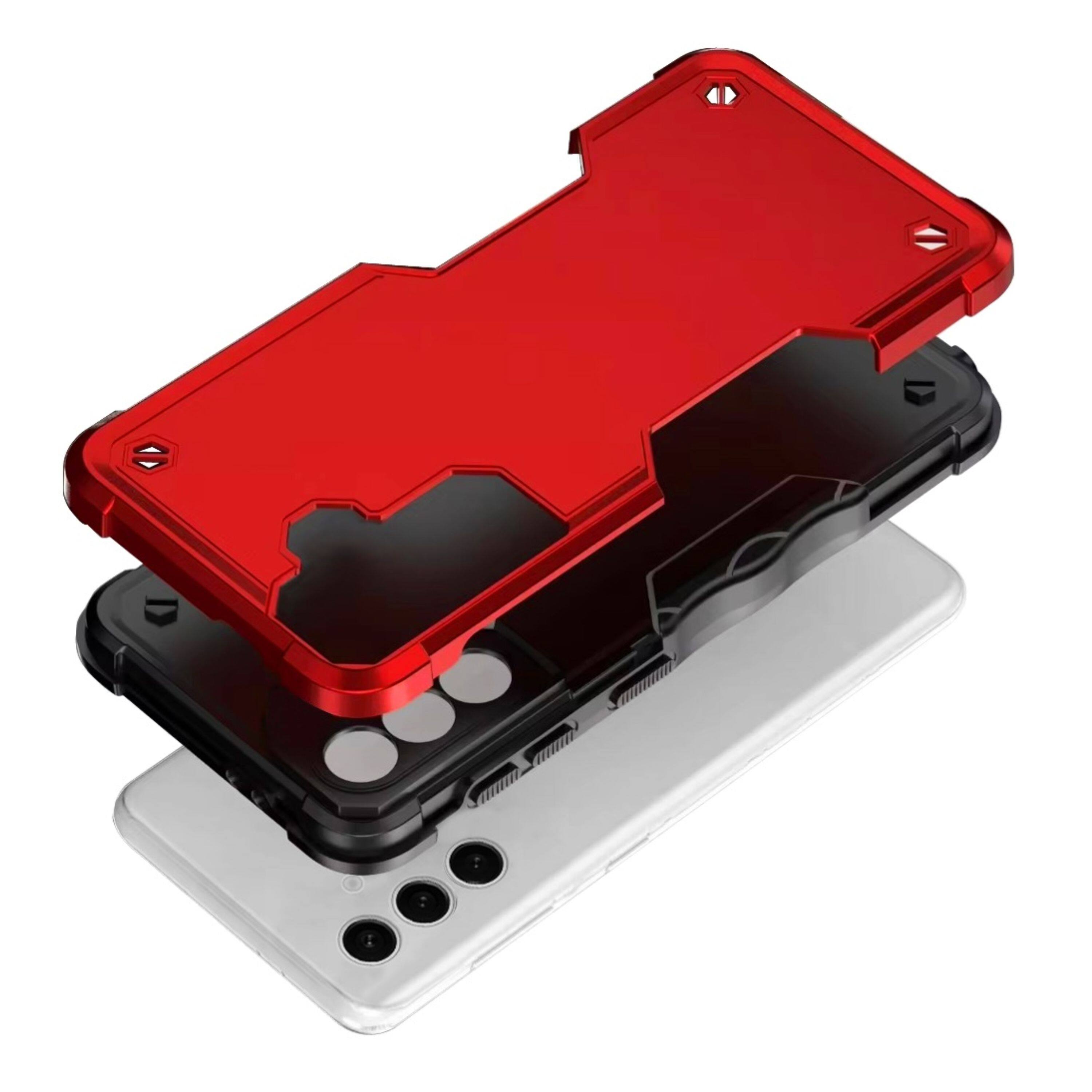 Left. Kitcheniva - Armor-Clad Grip Case With Shockproof Hybrid Shell & Tempered Glass For Samsung S26 Red - Red.