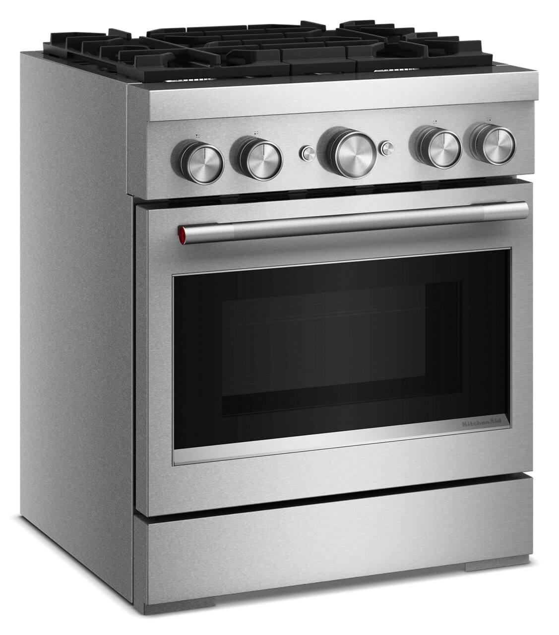 Angle. KitchenAid - 4.1 Cu. Ft. Slide-In Gas True Convection Range with 4 Burners, Dual Fuel Range, and No Preheat Air Fry Mode - Stainless Steel.