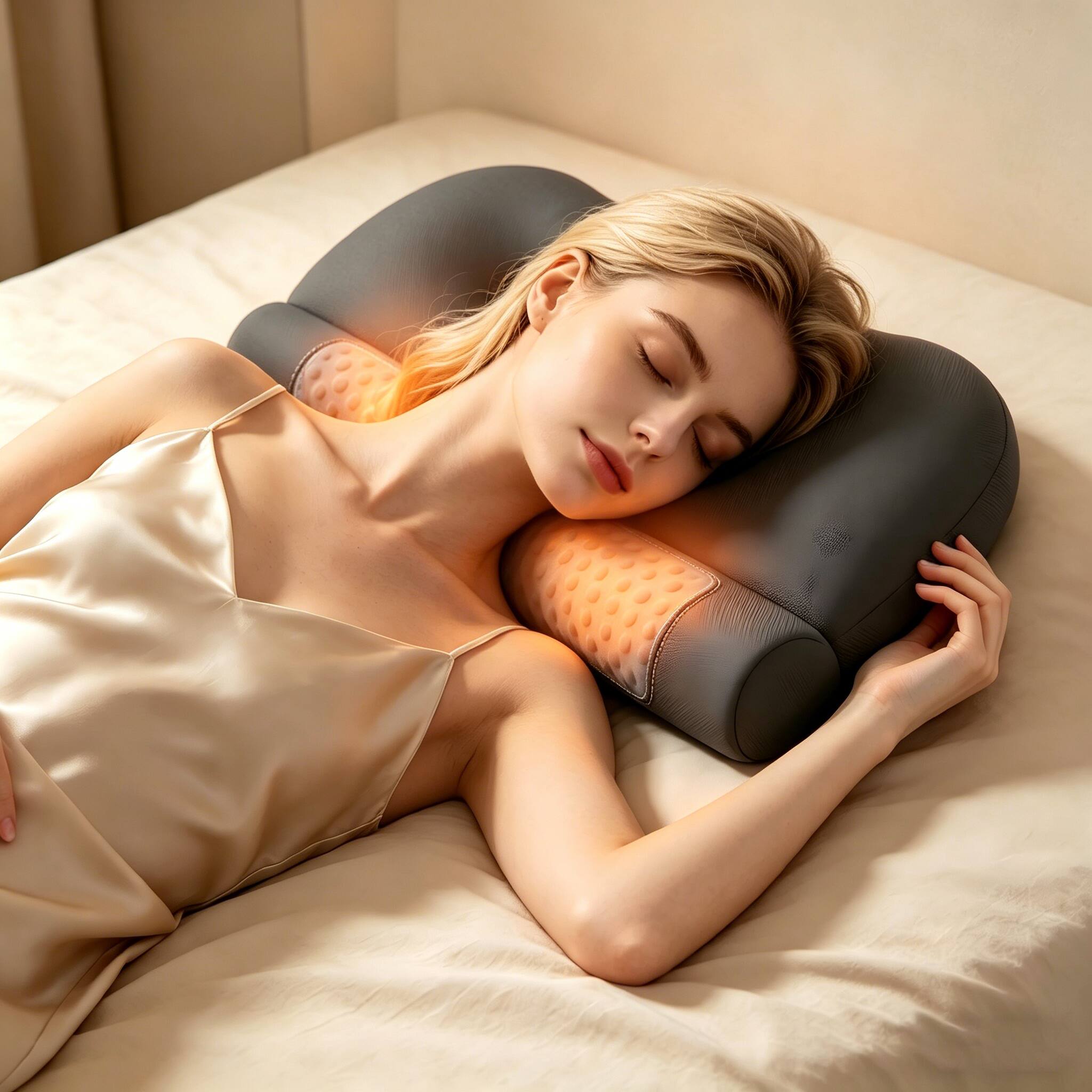 Morfone - Heated Memory Foam Neck Support Pillow Improves sleep and provides soothing heat to the neck - Gray