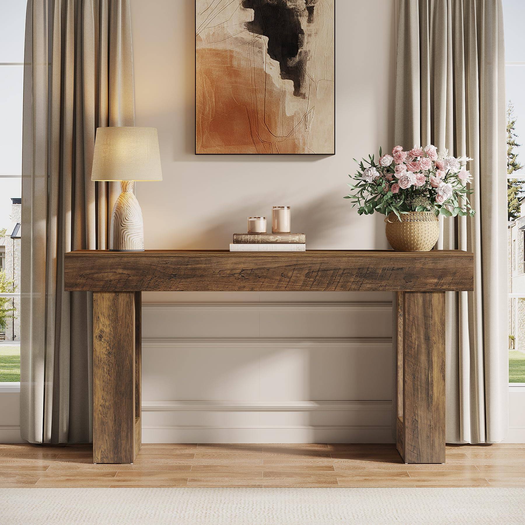 Back. Tribesigns - 63-Inch Long Console Table, Wooden Rectangular Sofa Table Behind The Couch, Farmhouse Entryway Table for Entrance, Hallw - Dark Walnut (63").