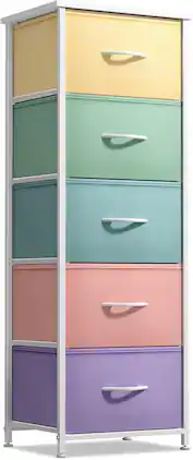 Sorbus - Fabric Dresser for Kids Bedroom, Chest of 5 Drawers, Tall Storage Tower Clothing Organizer for Playroom - Pastel