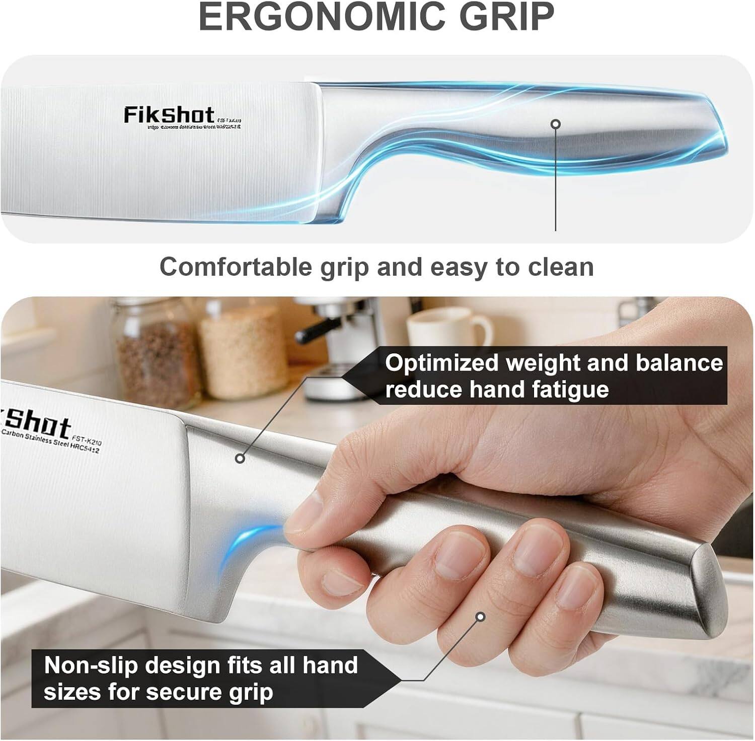 ERGONOMIC GRIP

Fikshot amignos PLASSICIAL ........... - 
Comfortable grip and easy to clean
Carbon Shot Stainless Steel FST-K210 HRC5412
Optimized weight and balance reduce hand fatigue
Non-slip design fits all hand sizes for secure grip