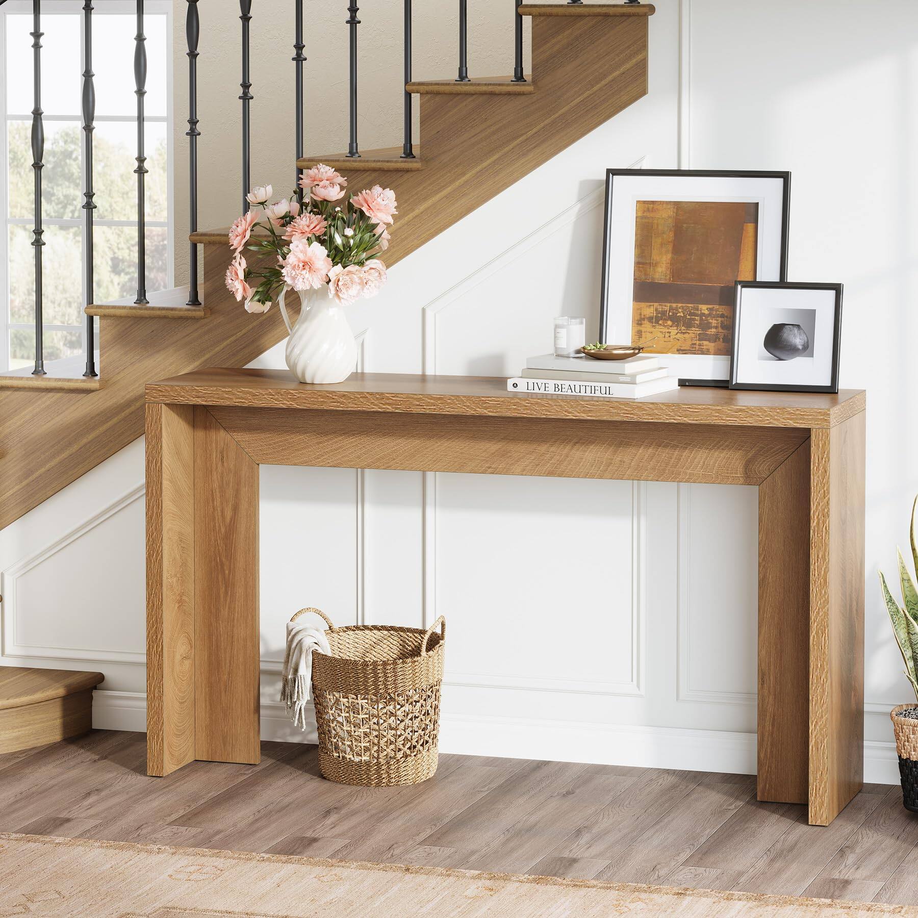 Tribesigns 55 Inch Farmhouse Console Table, Wooden Couch Table Behind ...