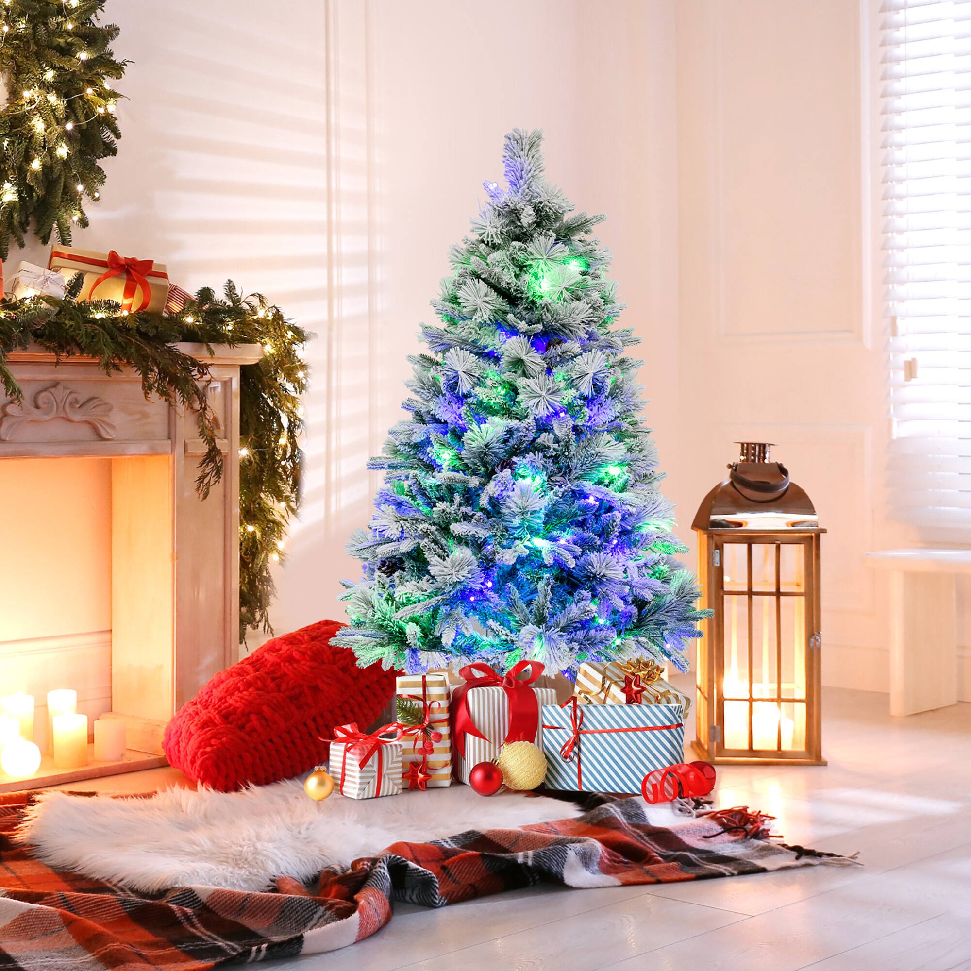 Alt View 3. Gymax - Gymax 4.5 FT Pre-Lit Artificial Christmas Tree Snow-Flocked Hinged Xmas Tree w/ 160  LED Lights & 472 Branch Tips - Green & White.