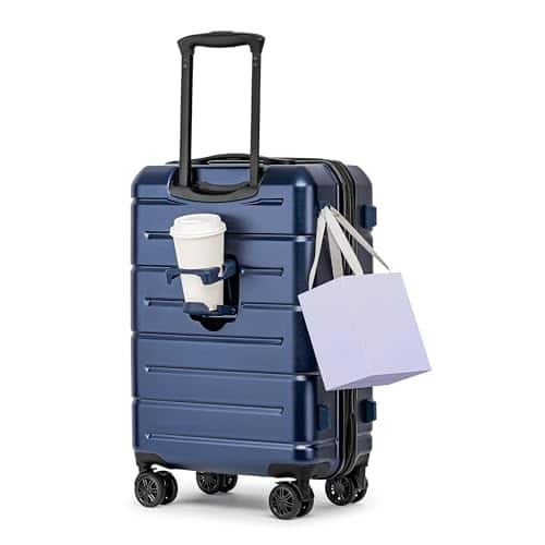 Vulpecula Spade - Carry On Luggage 22x14x9 Airline Approved with Cup Holder Hardside Carry On Suitcase with Spinner Wheels TSA Lock - Navy