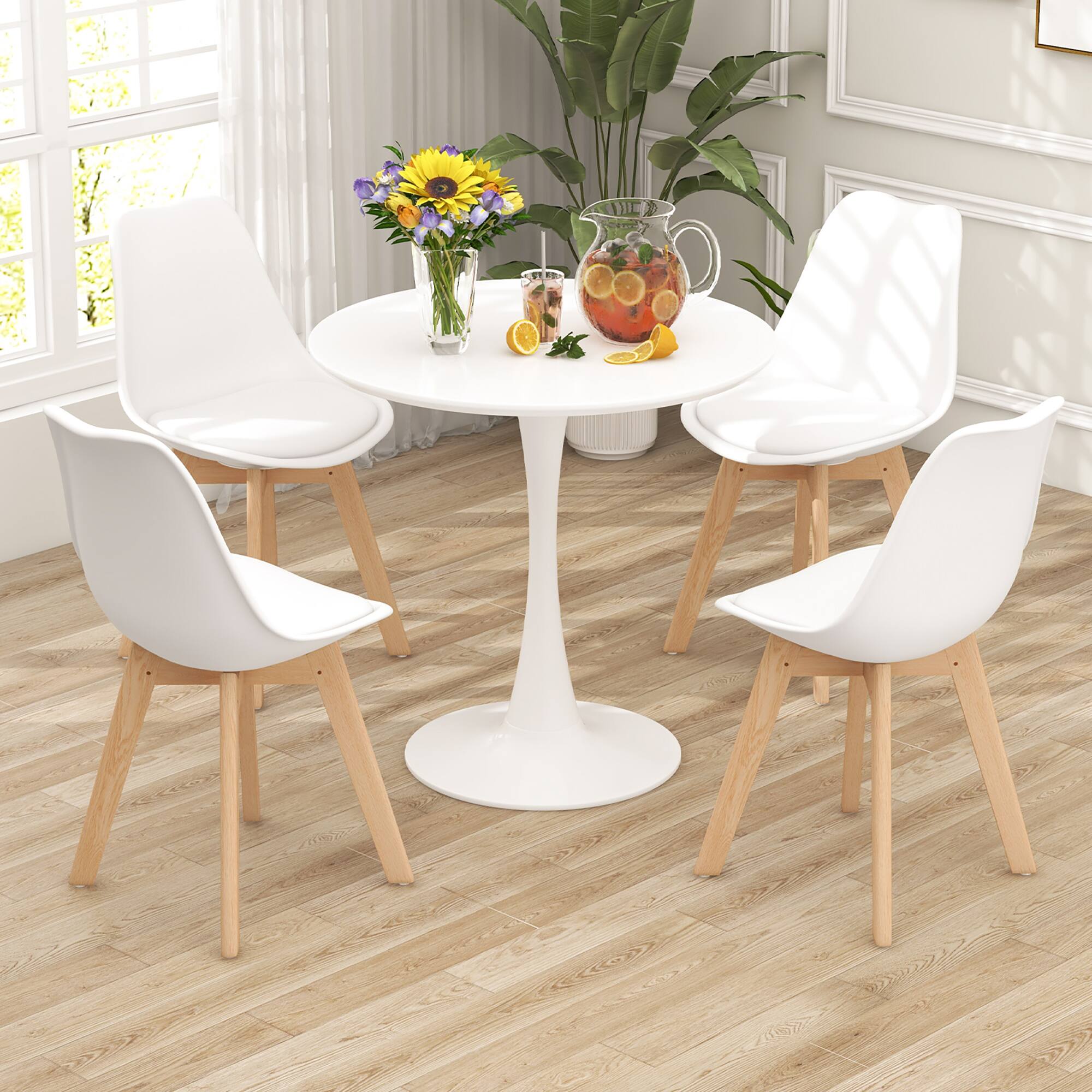Alt View 1. Gymax - Gymax Modern 5 PCS Dining Set Round Dining Table 4 Chairs for Small Space Kitchen - White, Natural.