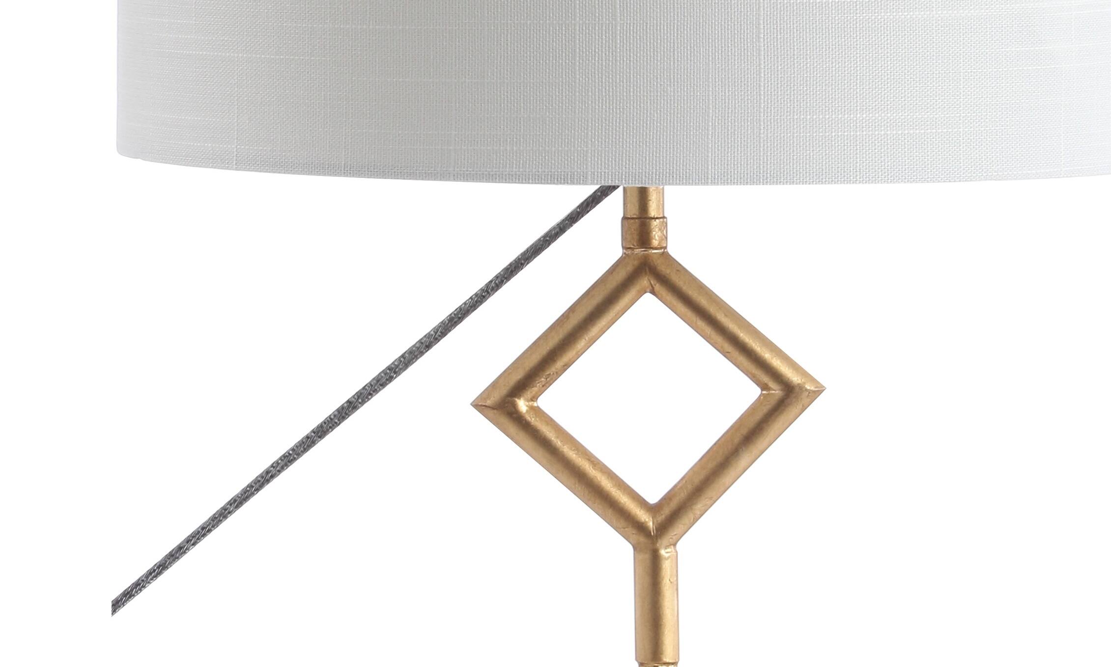 Alt View 4. Jonathan Y - Diamante 29.5" Modern Gilt Metal with Marble Base LED Table Lamp, Gold/White - Gold Leaf/White.